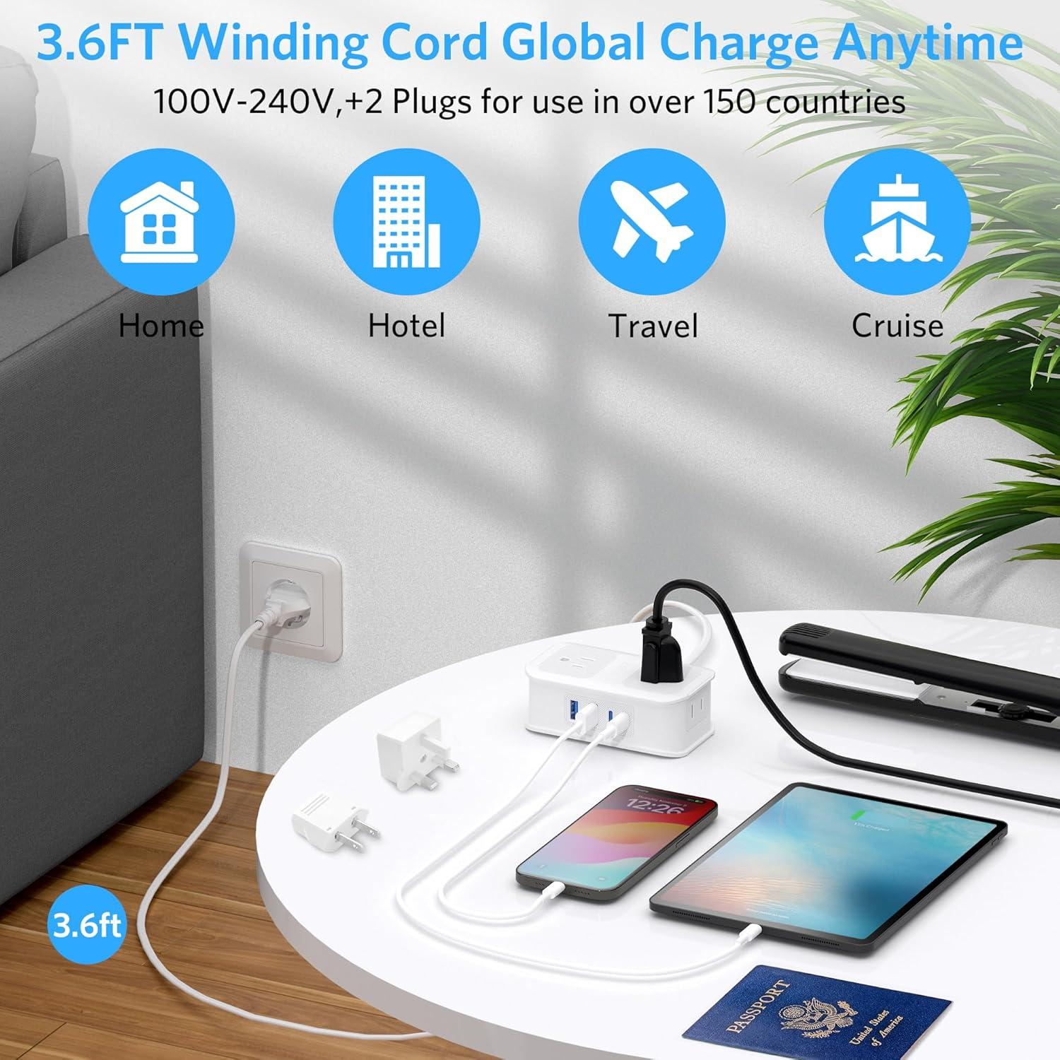 Adaptador de Enchufe de Viaje BESTEK 8 en 1 con 4 USB