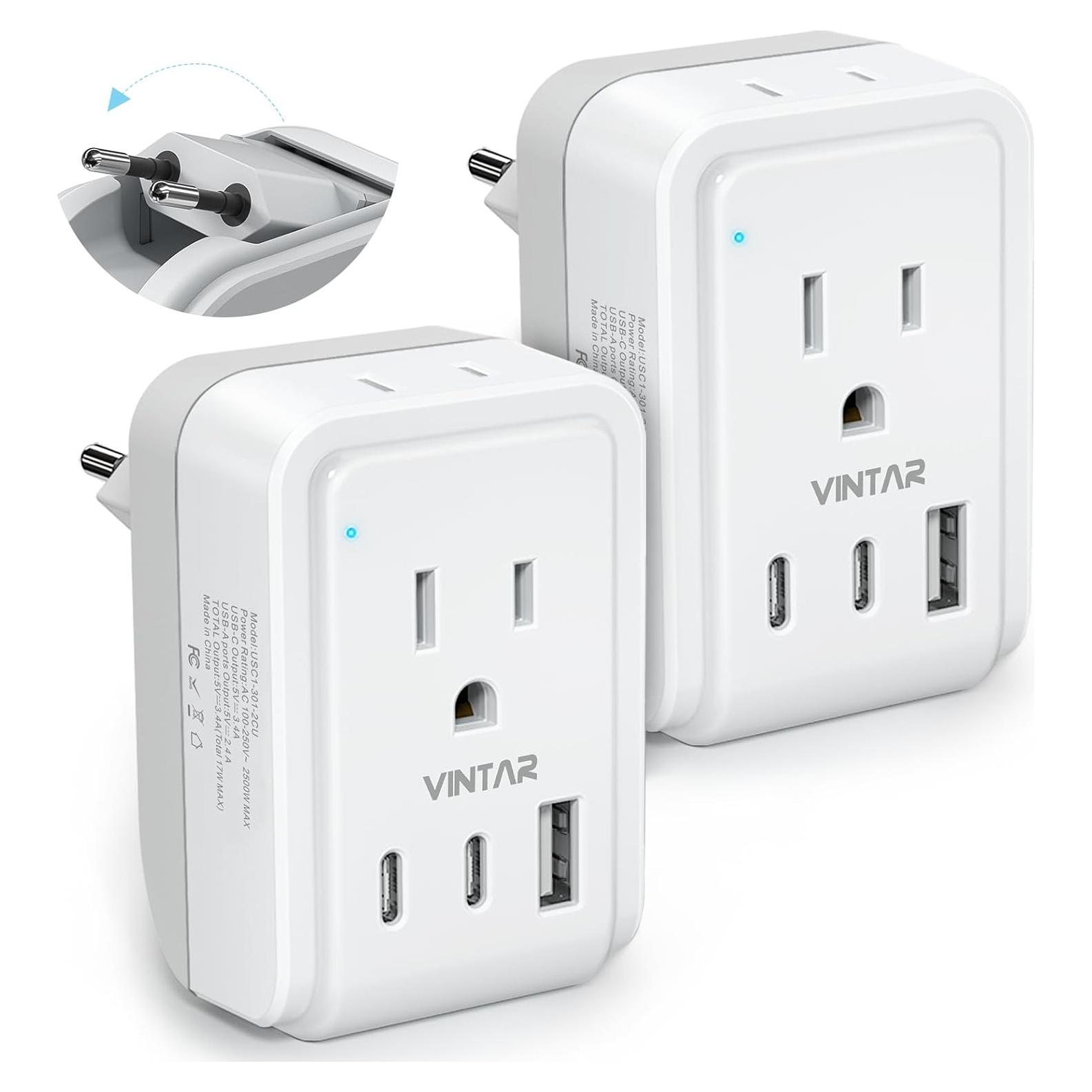Adaptador de Enchufe de Viaje VINTAR Tipo C 2 Paquetes USB