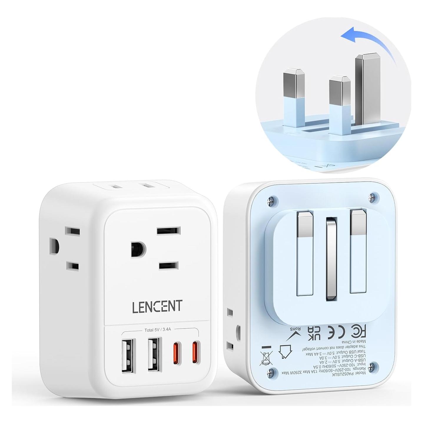 Adaptador de Enchufe Plegable LENCENT Tipo G con 4 USB