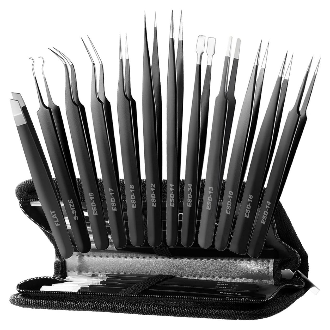 Juego de Pinzas de Precisión Antonki 12 Piezas con Estuche