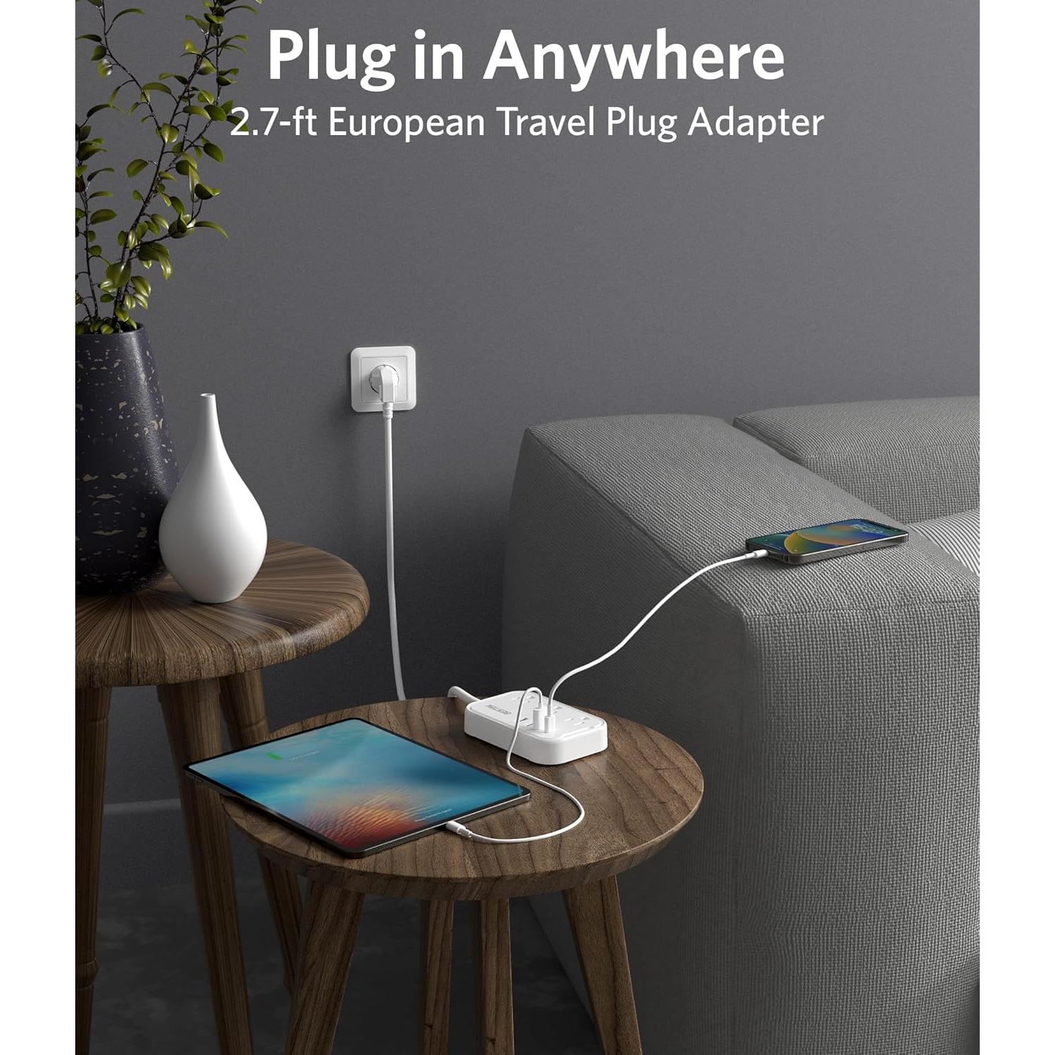 Adaptador de Enchufe de Viaje BESTEK Tipo E/F con 3 USB y PD 20W