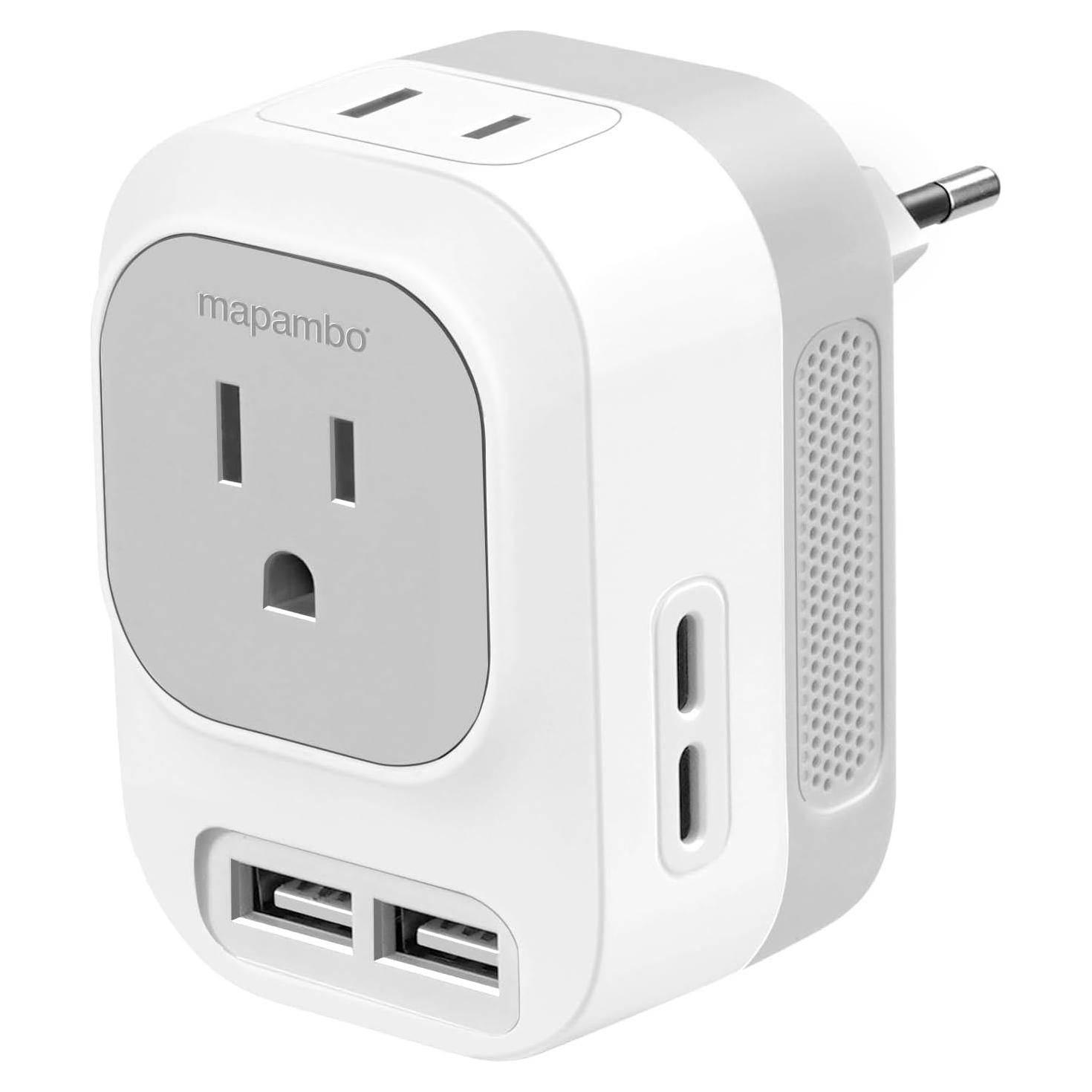 Convertidor de Voltaje Mapambo 220V a 110V con 2 USB y 2 USB C