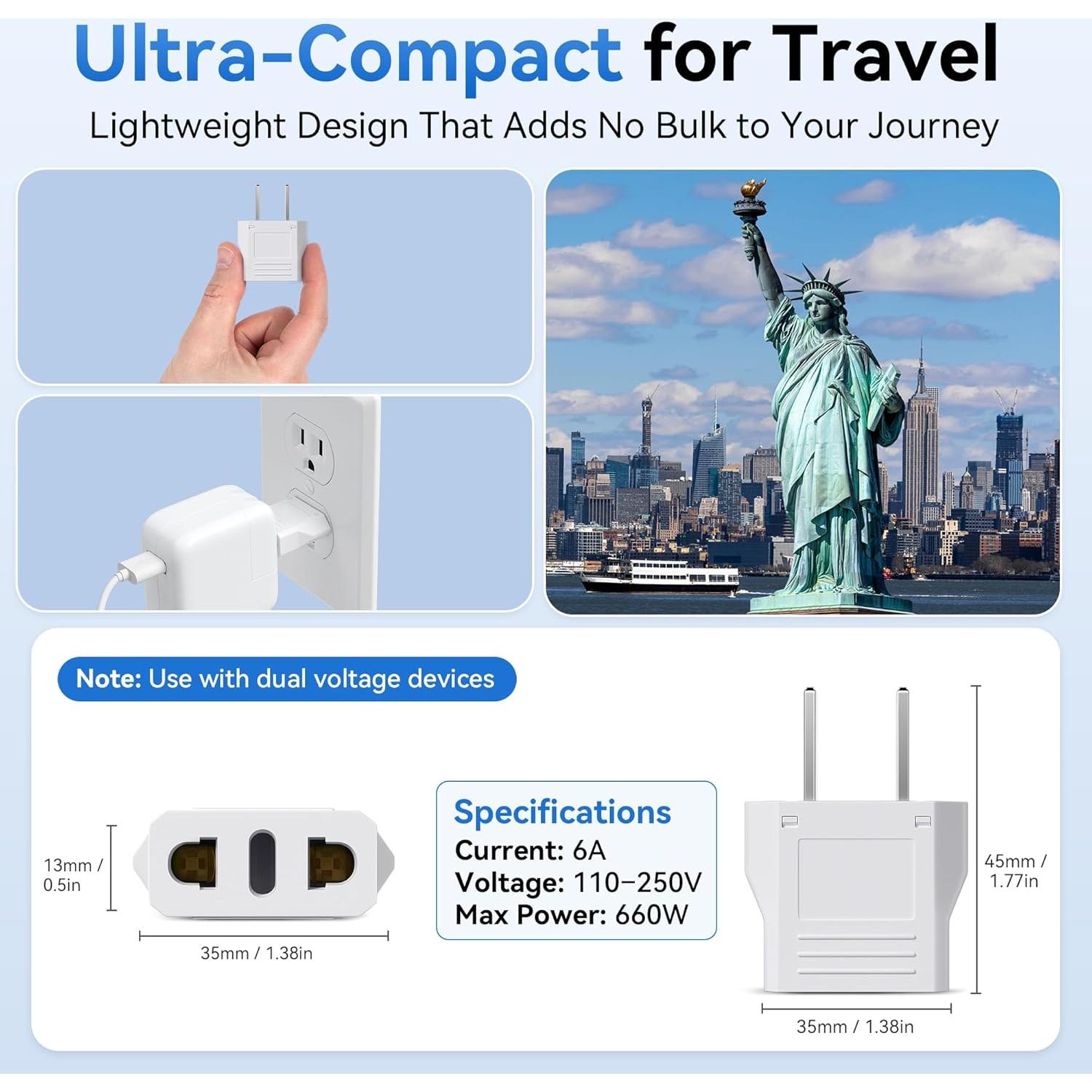 Adaptador de Enchufe Unidapt Europa a EE. UU. - Paquete de 2