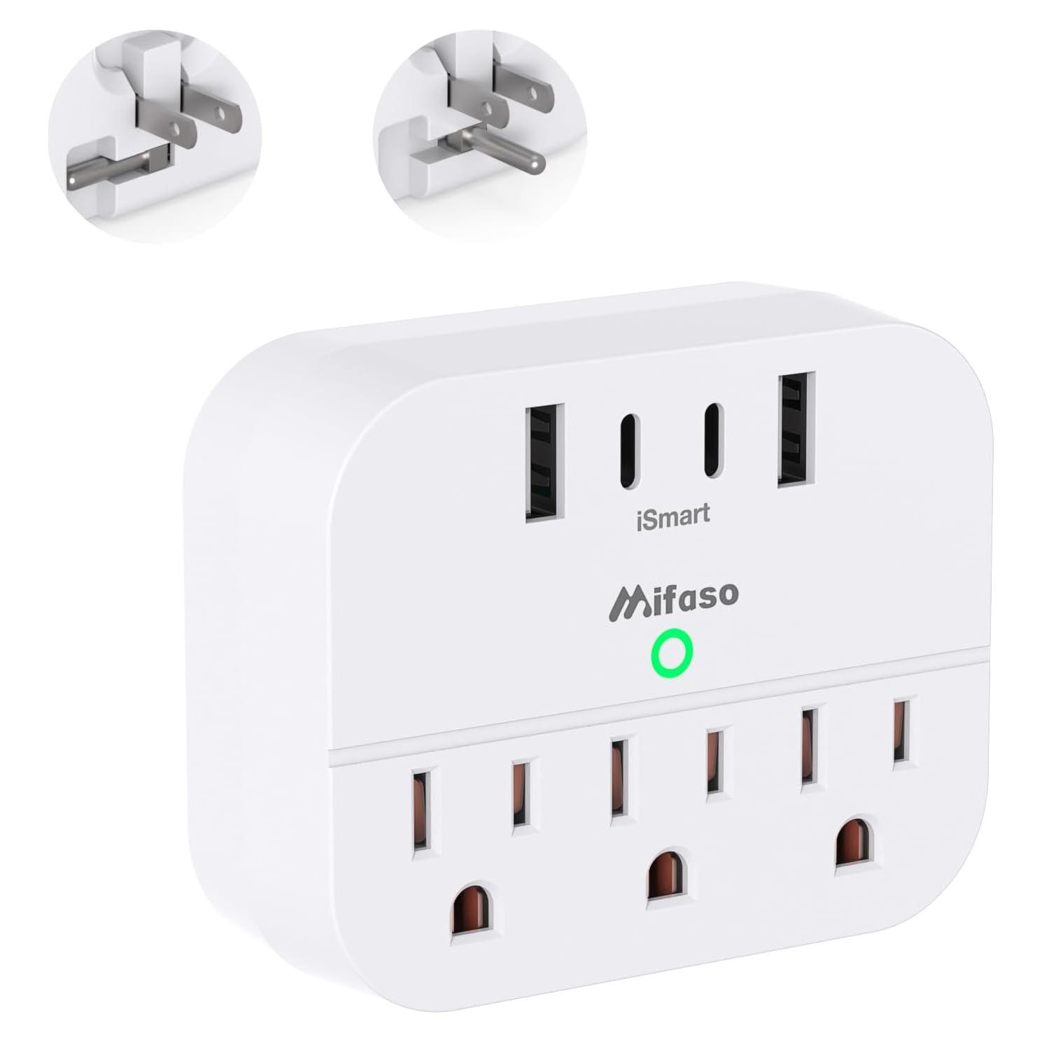 Regleta de Crucero MIFASOPOWER con USB-C y Enchufe Plegable