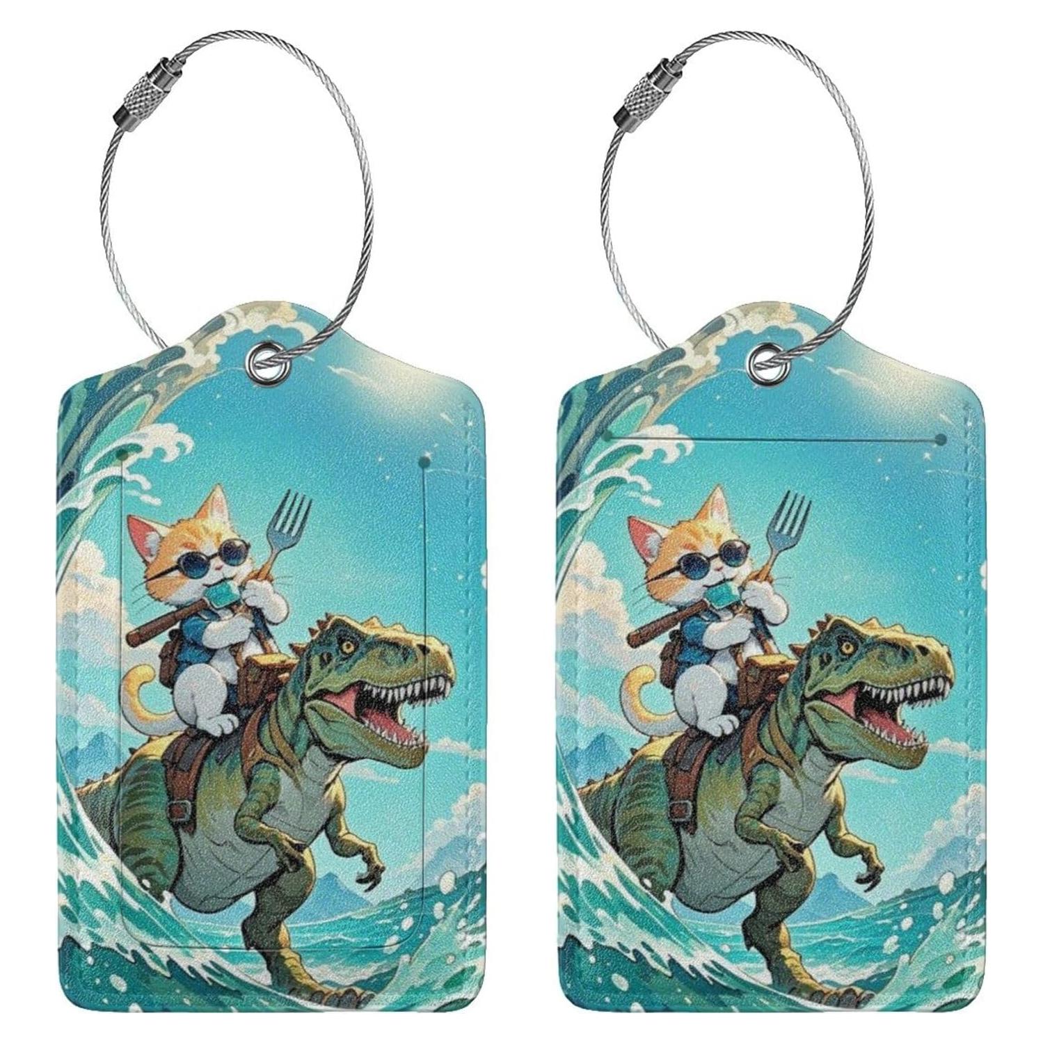 Etiquetas de Equipaje ZHAZHANIU de Cuero PU - 2 Piezas Dinosaurios y Gatos