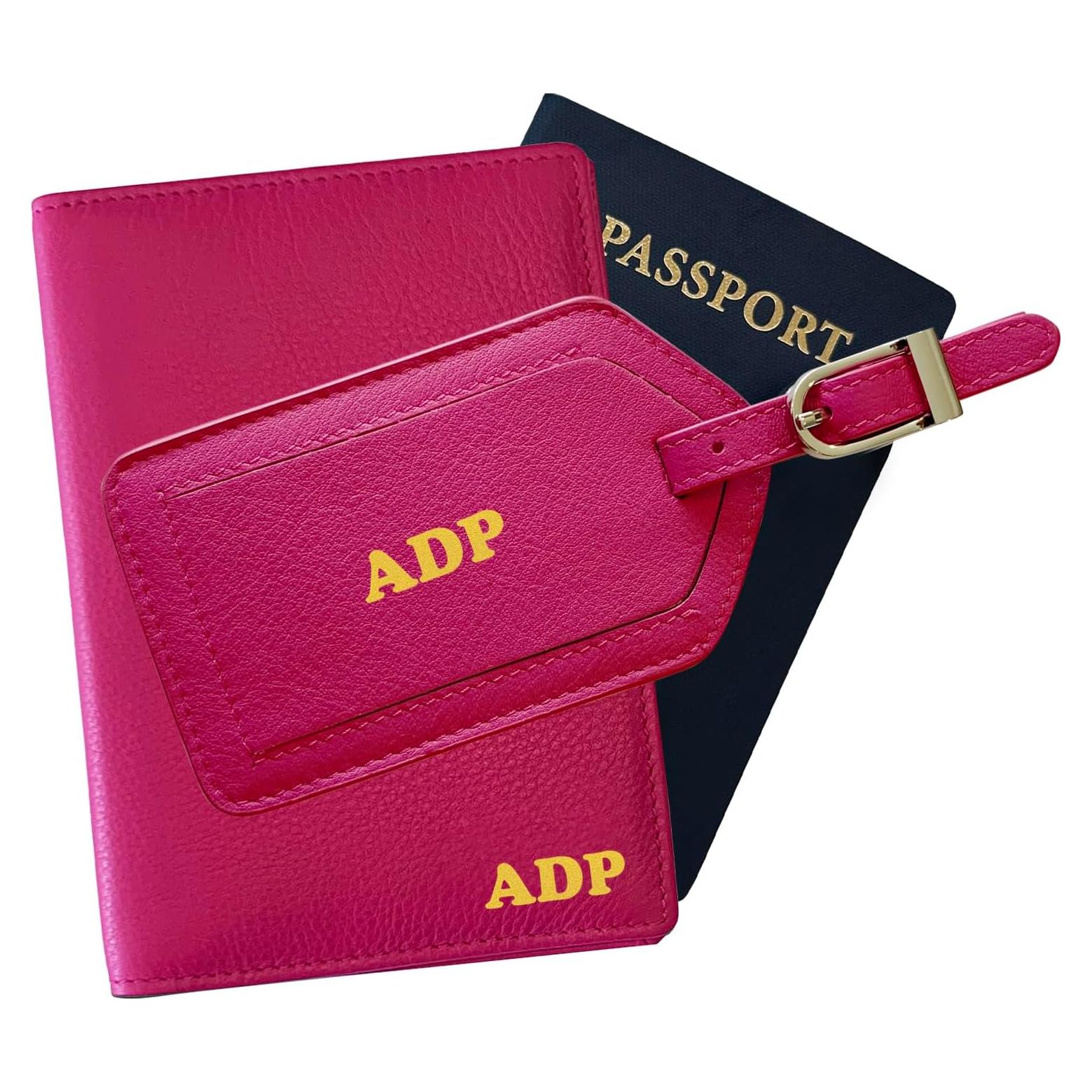 Billetera de Pasaporte de Cuero RFID Rosa Brillante Personalizada