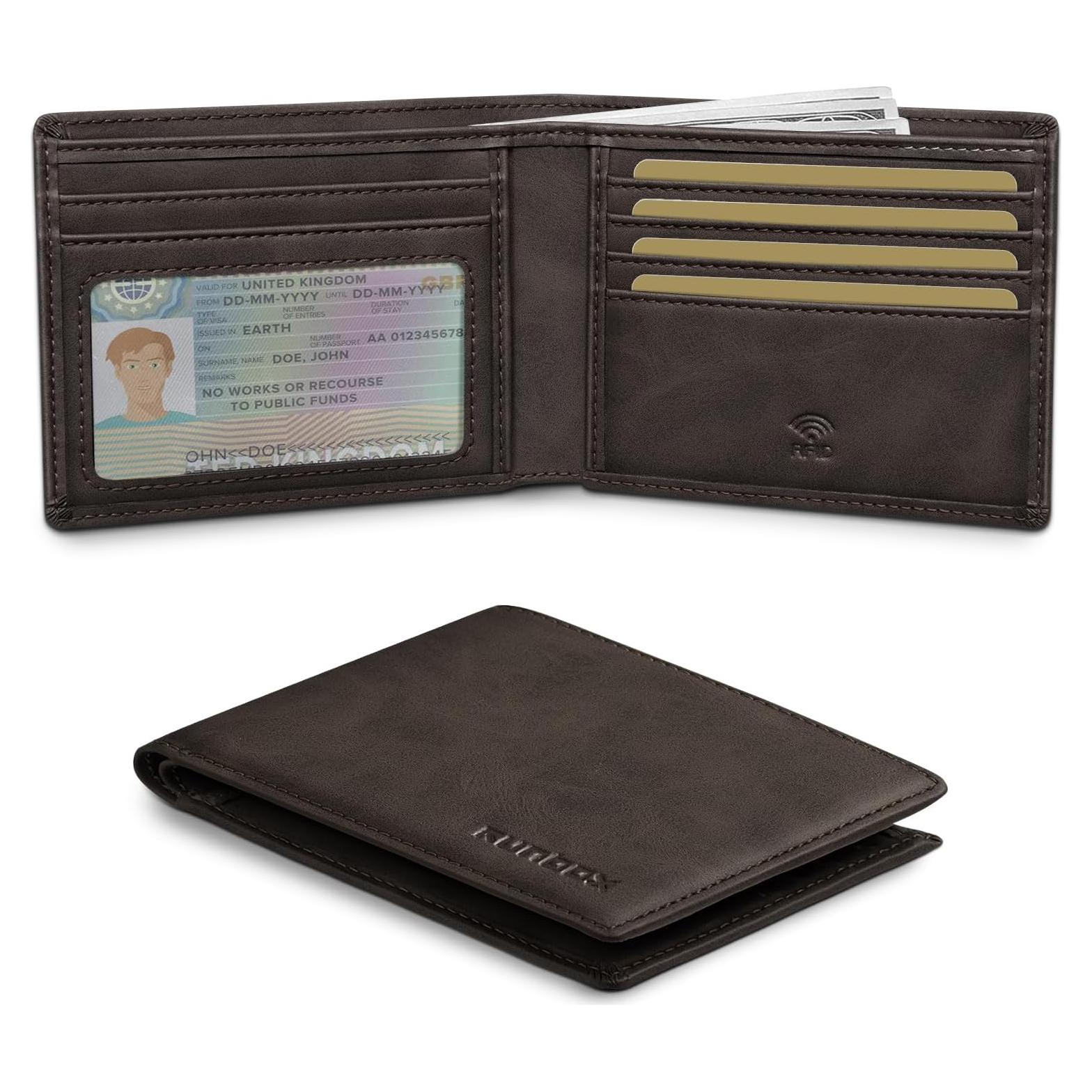 Cartera RUNBOX Bifold de Cuero para Hombres con Bloqueo RFID