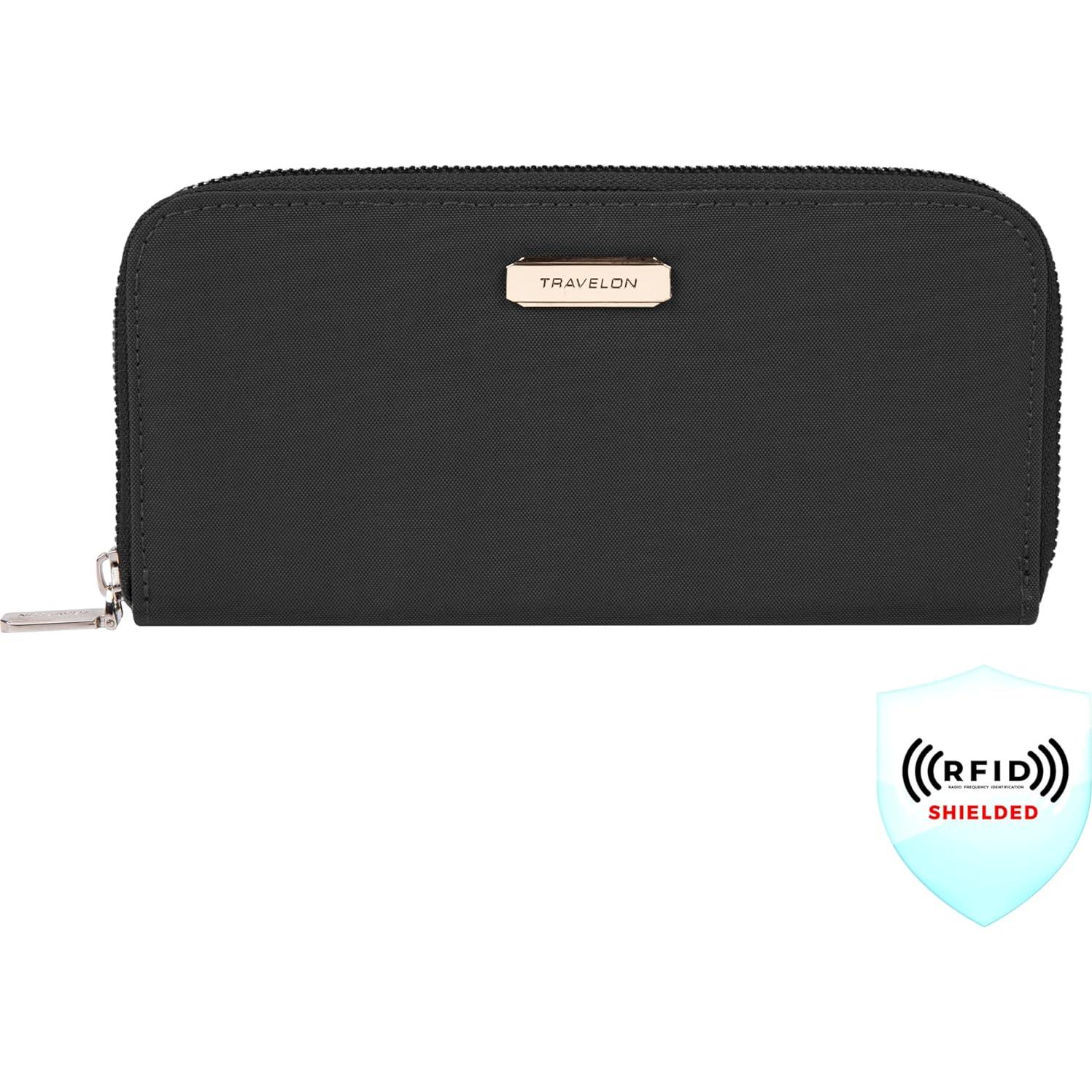 Billetera Travelon con bloqueo RFID - Negro, 8x10 cm
