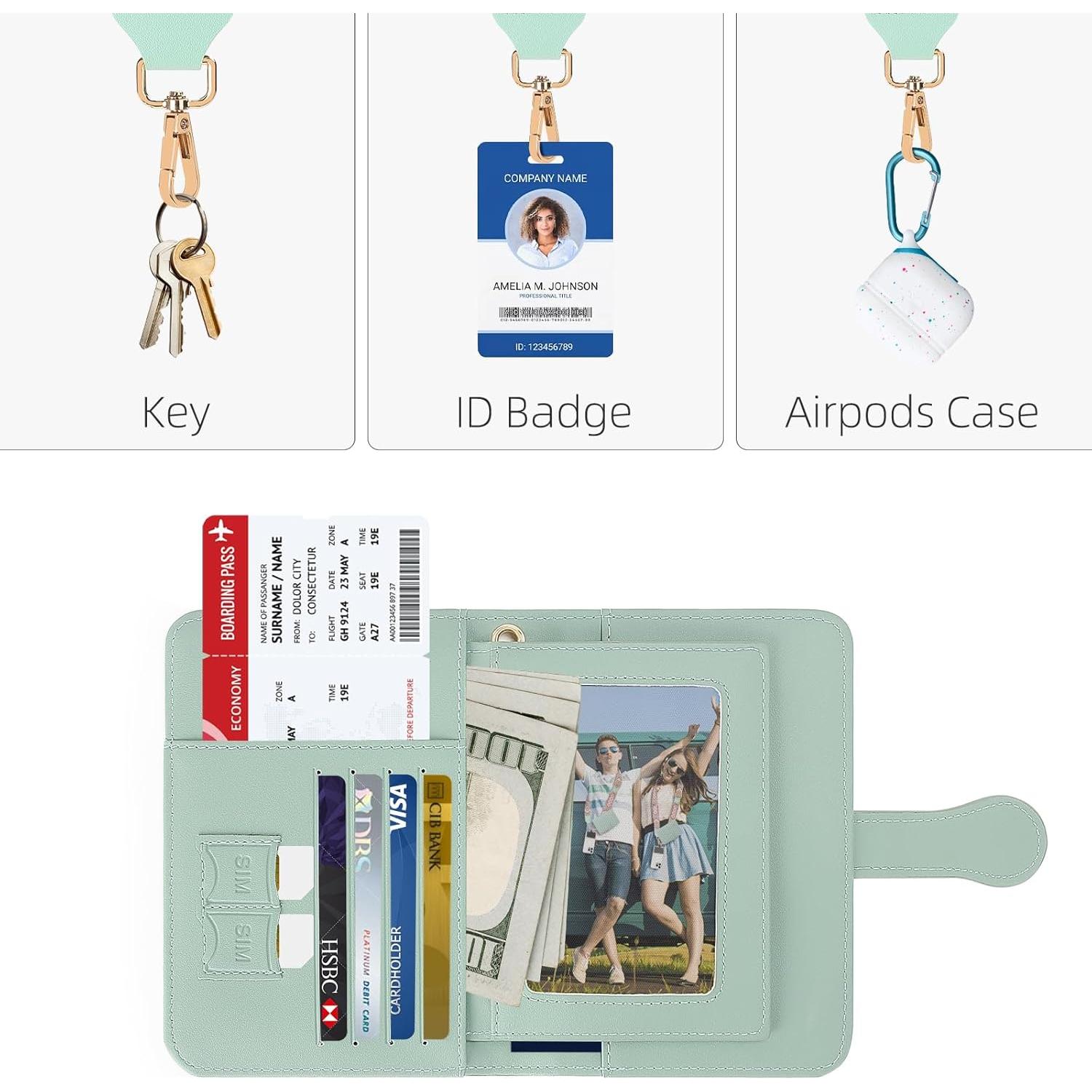 Portapasaportes ZOPPEN Verde con Correa Cruzada y Lanyard