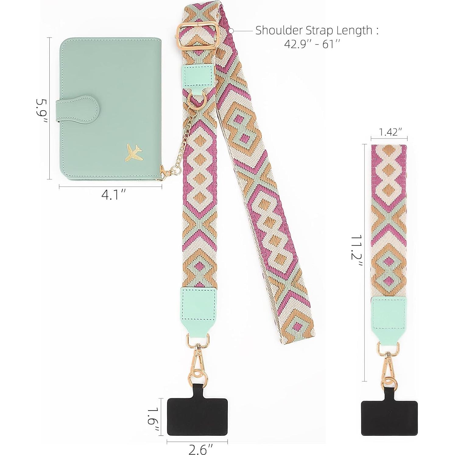 Portapasaportes ZOPPEN Verde con Correa Cruzada y Lanyard