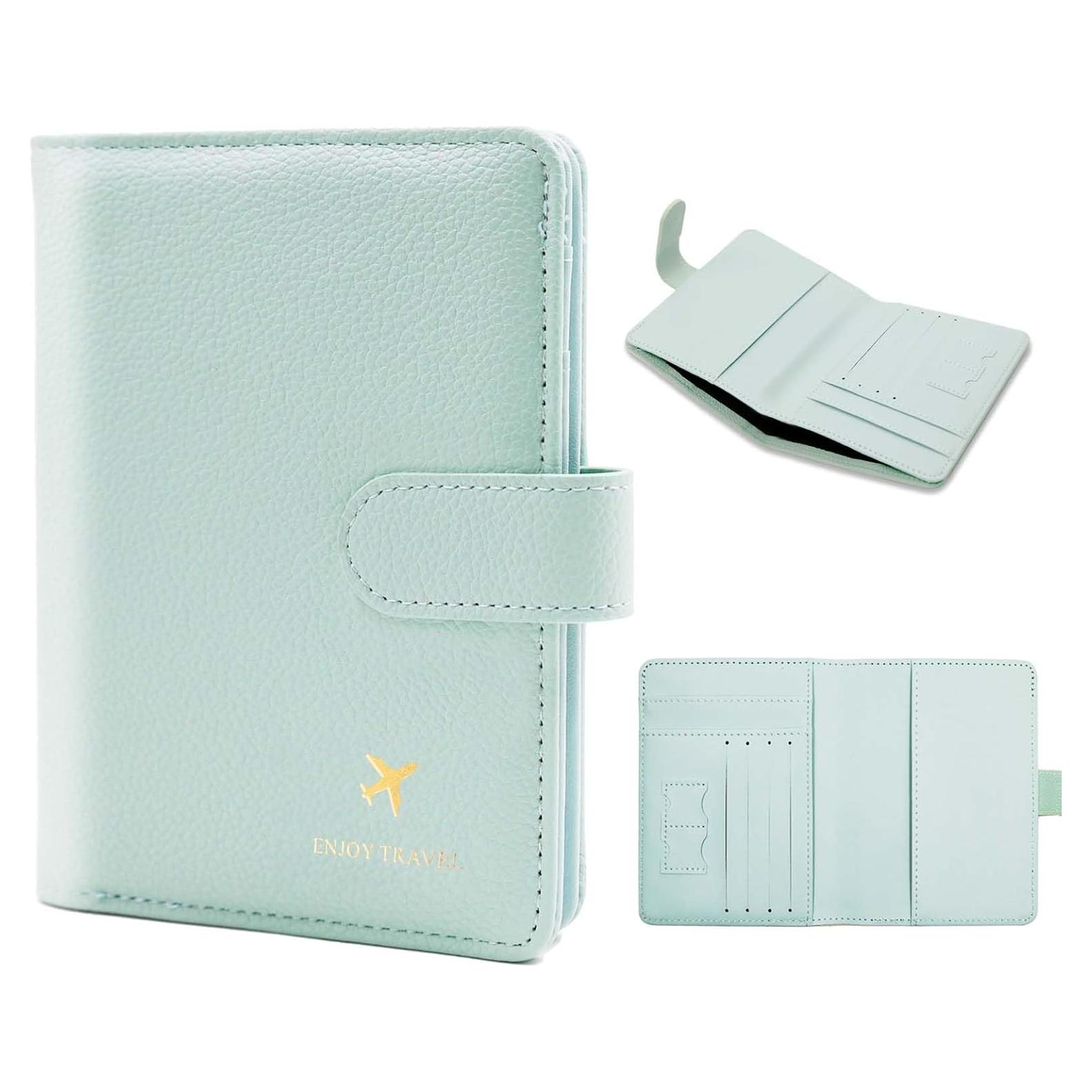 Porta Pasaporte Cnycmy con Bloqueo RFID y Bolsillos - Verde Aqua