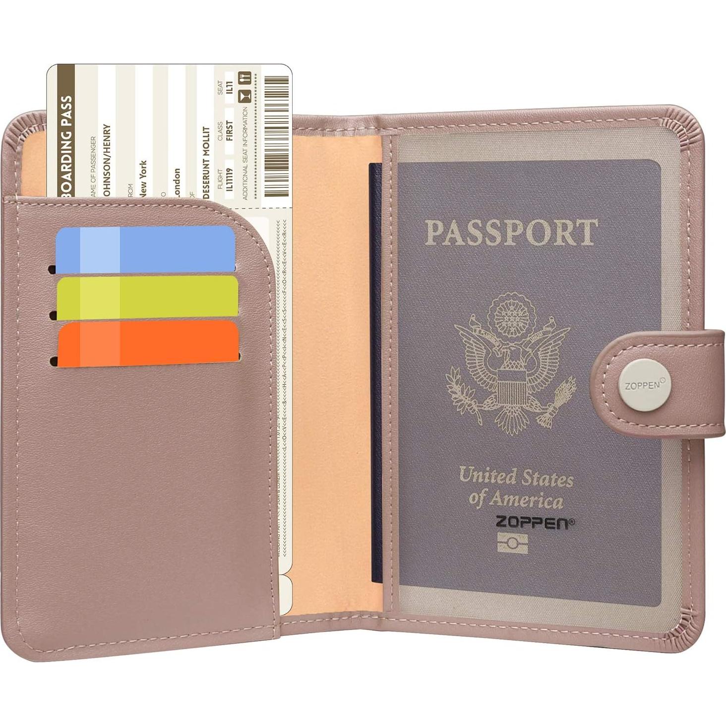 Funda Pasaporte ZOPPEN Rosa Polvoriento con Bloqueo RFID