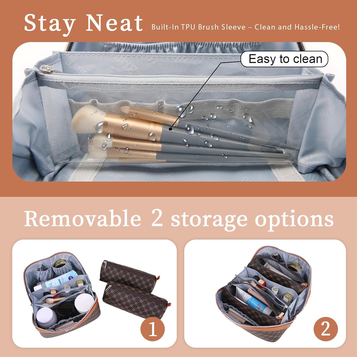 Bolsa de Maquillaje de Viaje BOYATU 3 Piezas Impermeable Café