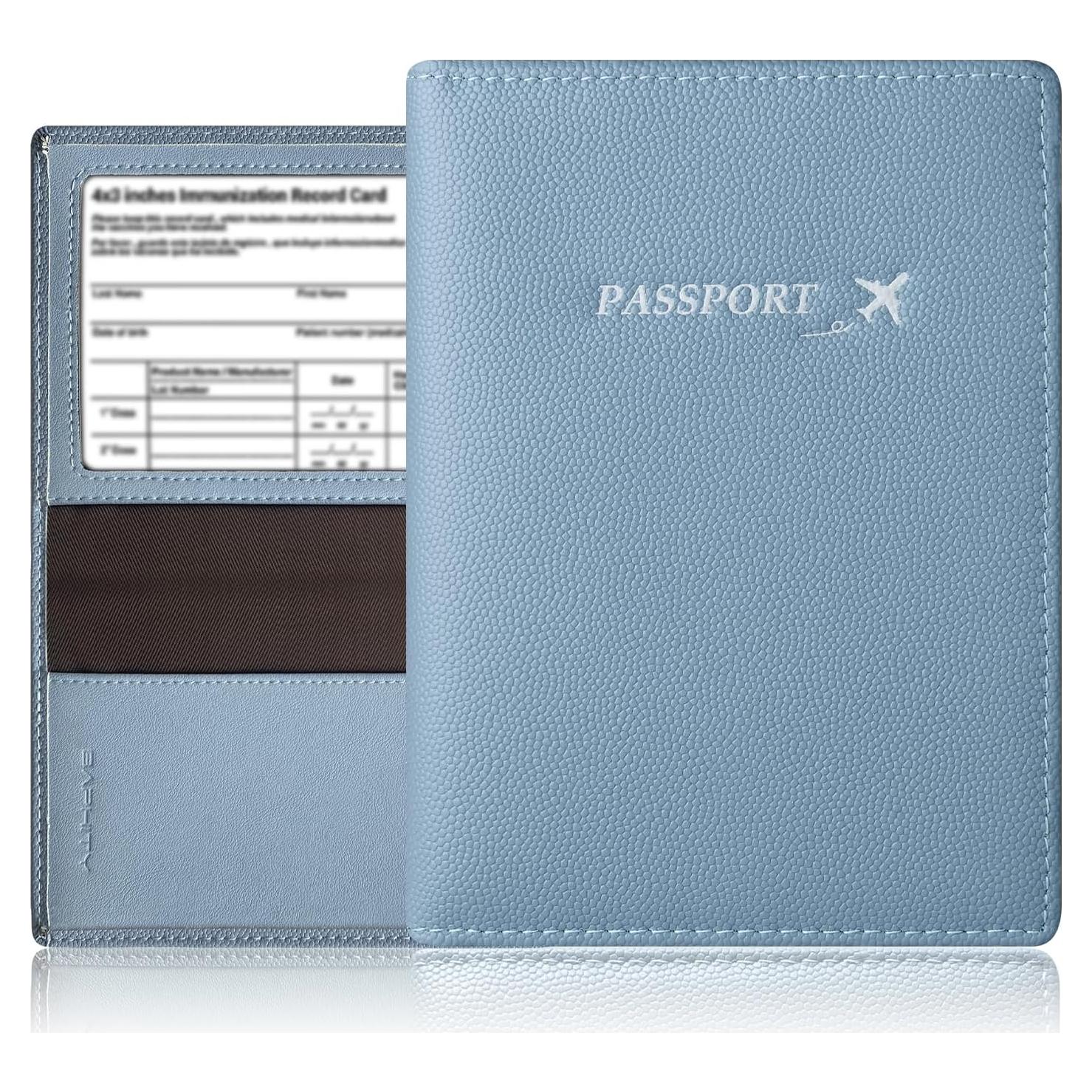 Funda de Pasaporte de Cuero Genuino Baphity Azul Hielo RFID