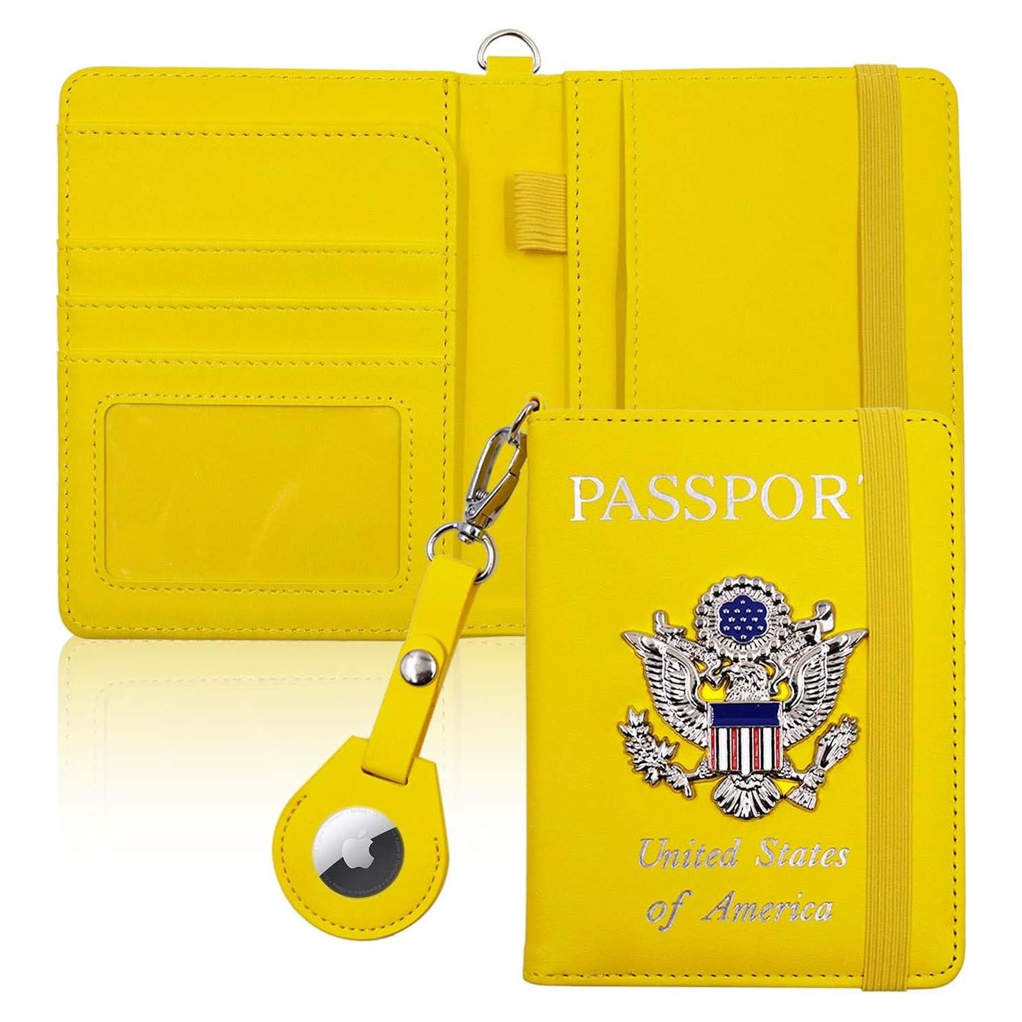 Portapasaportes CNYCMY RFID Impermeable con Ranura para Airtag - Amarillo