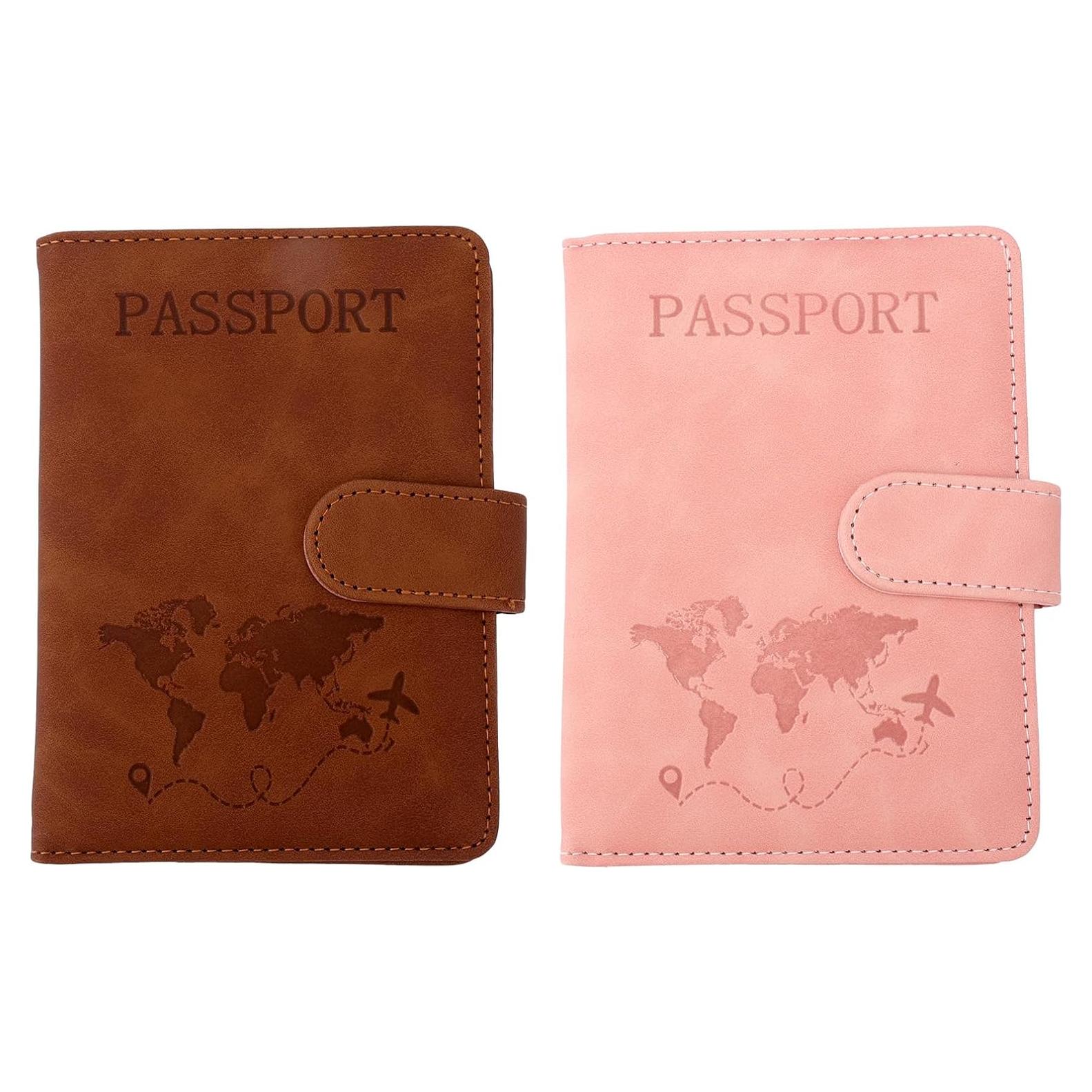 2 Fundas de Pasaporte Impermeables Lasuroa Rosa y Marrón