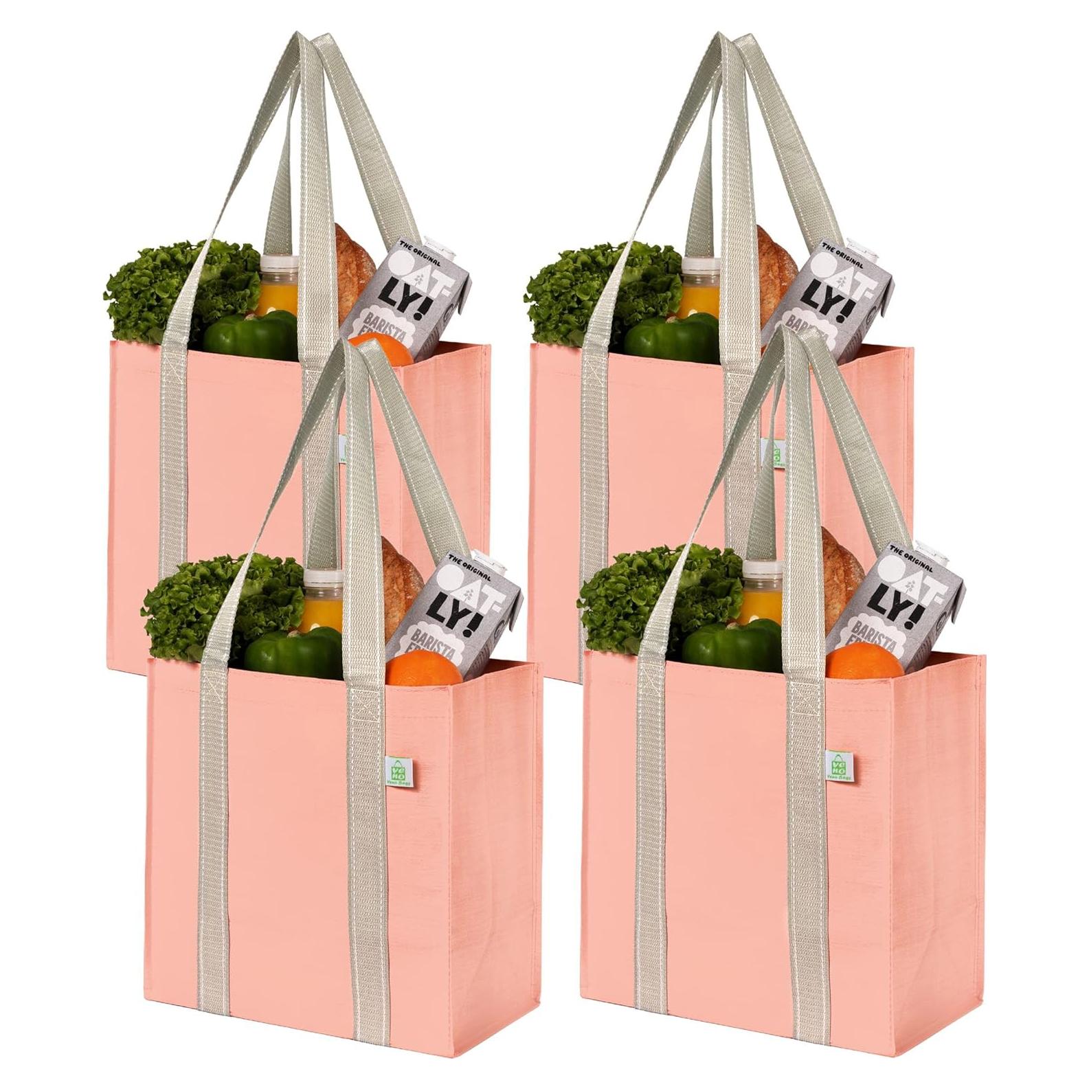 Paquete de 4 Bolsas de Compras Reutilizables VENO Rosa Durazno