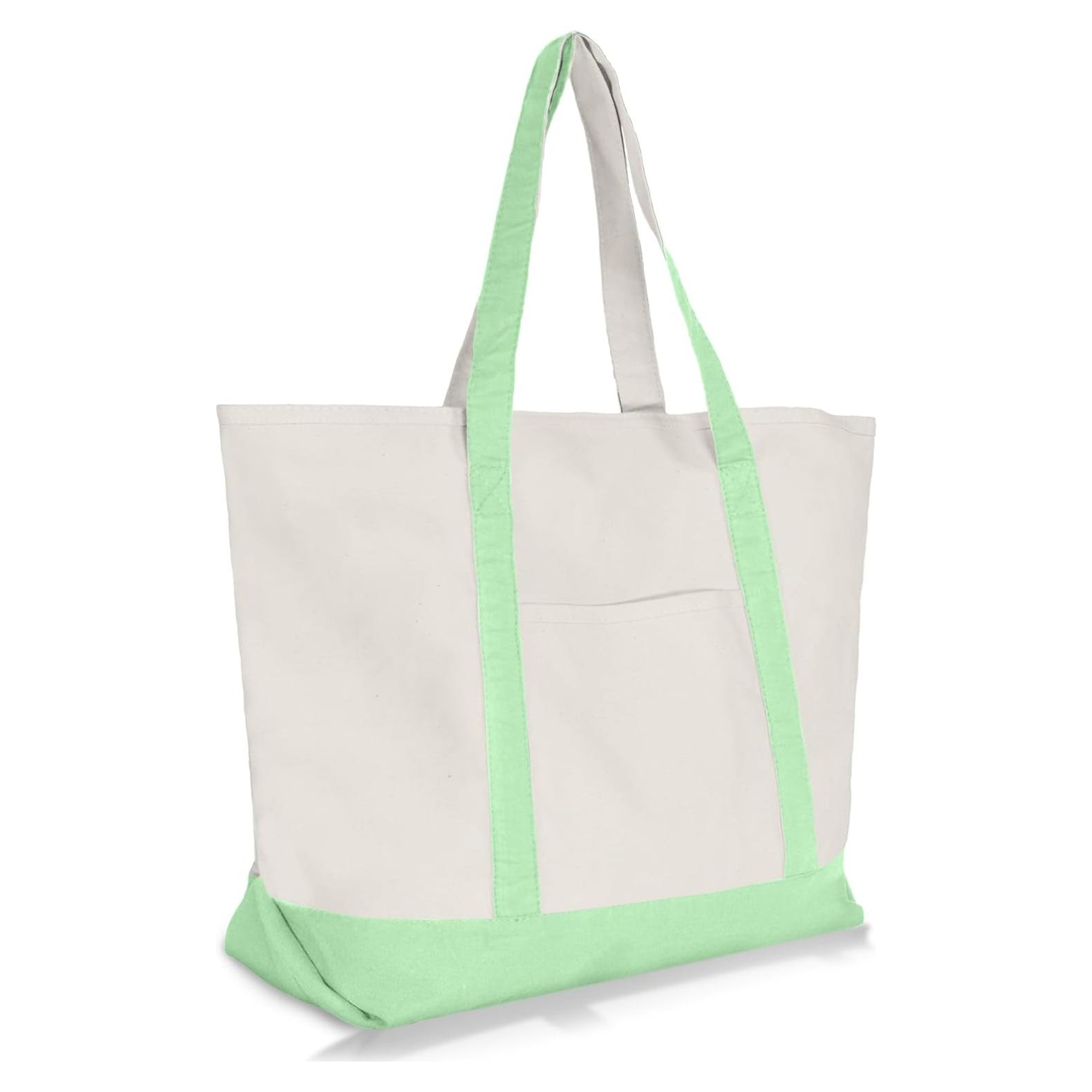 Bolsa de Compras de Algodón Dalix 22" con Cremallera Verde Menta
