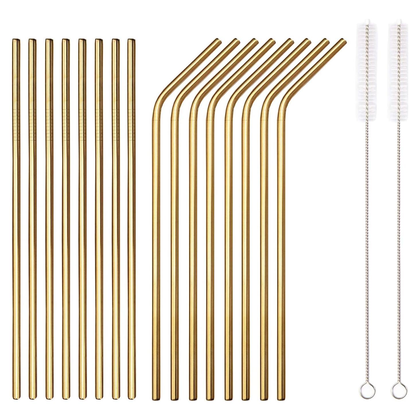 Juego de 18 Pajitas Reutilizables HOMQUEN Doradas 21.6 cm