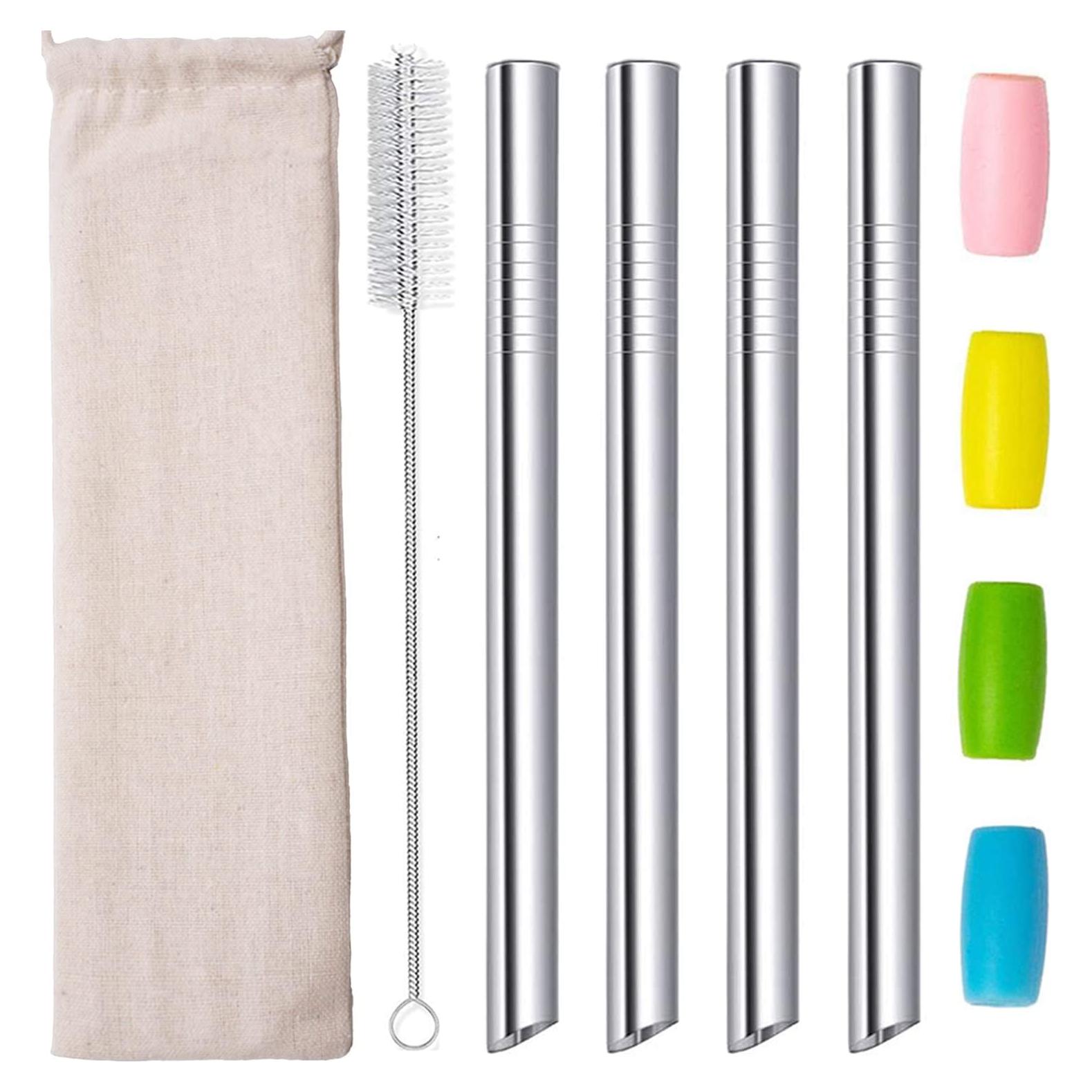 Popotes Reutilizables de Metal Morneve 4 Pcs 12mm Plata