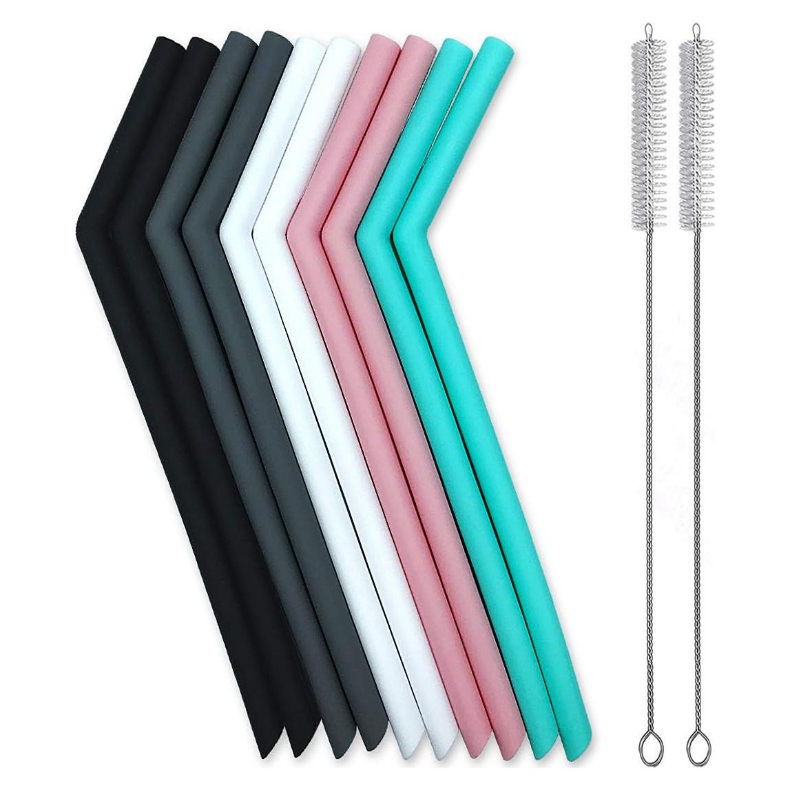 Juego de 10 Pajitas de Silicona Reutilizables CTVB 25cm