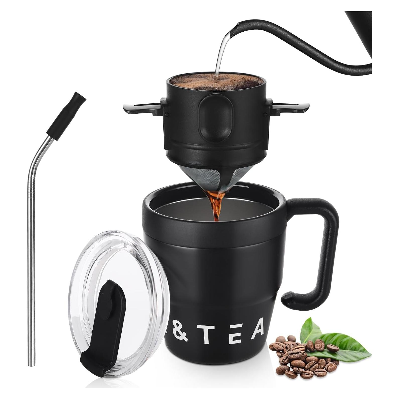 Taza de Café Acero Inoxidable Bincoo 480ML con Popote y Filtro