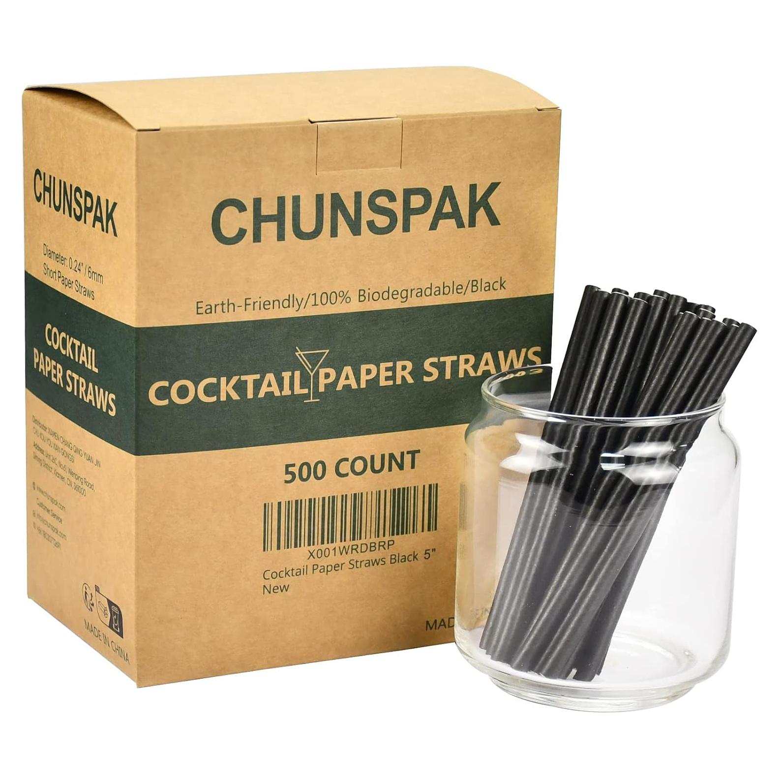 Popotes de papel Chunspak 5" negros biodegradables - 500 unidades