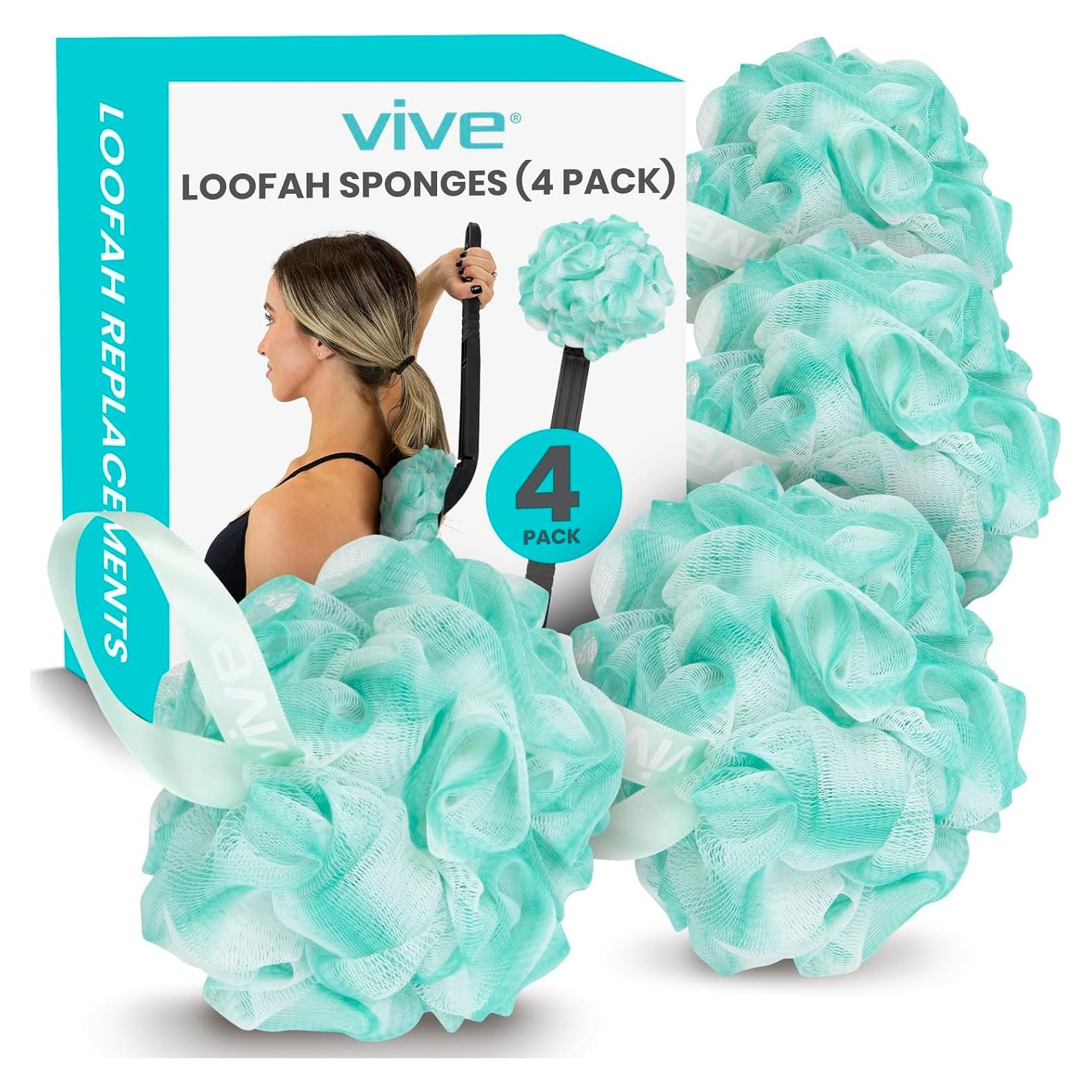 Esponjas de Reemplazo Loofah Vive - 4 Pk para Ducha y Baño