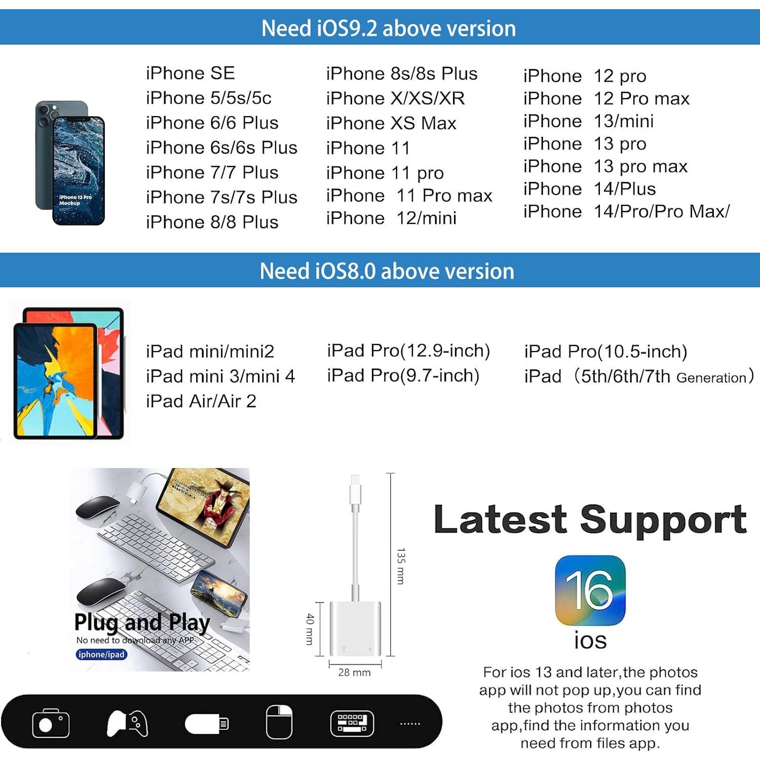 Adaptador Lightning a USB KikoSaka con carga y OTG 3.0
