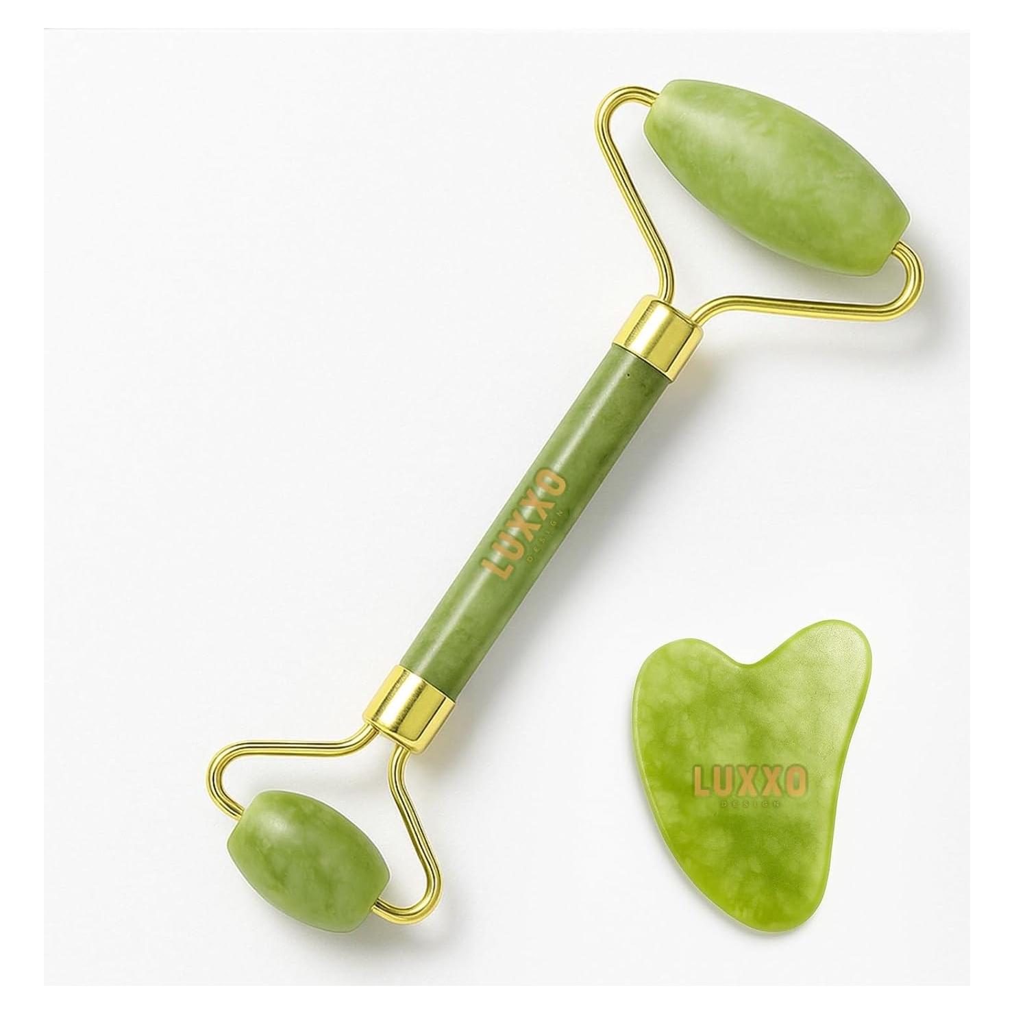 Rodillo de Masaje Facial Cuarzo Rosa LUXXO DESIGN Set Gua Sha