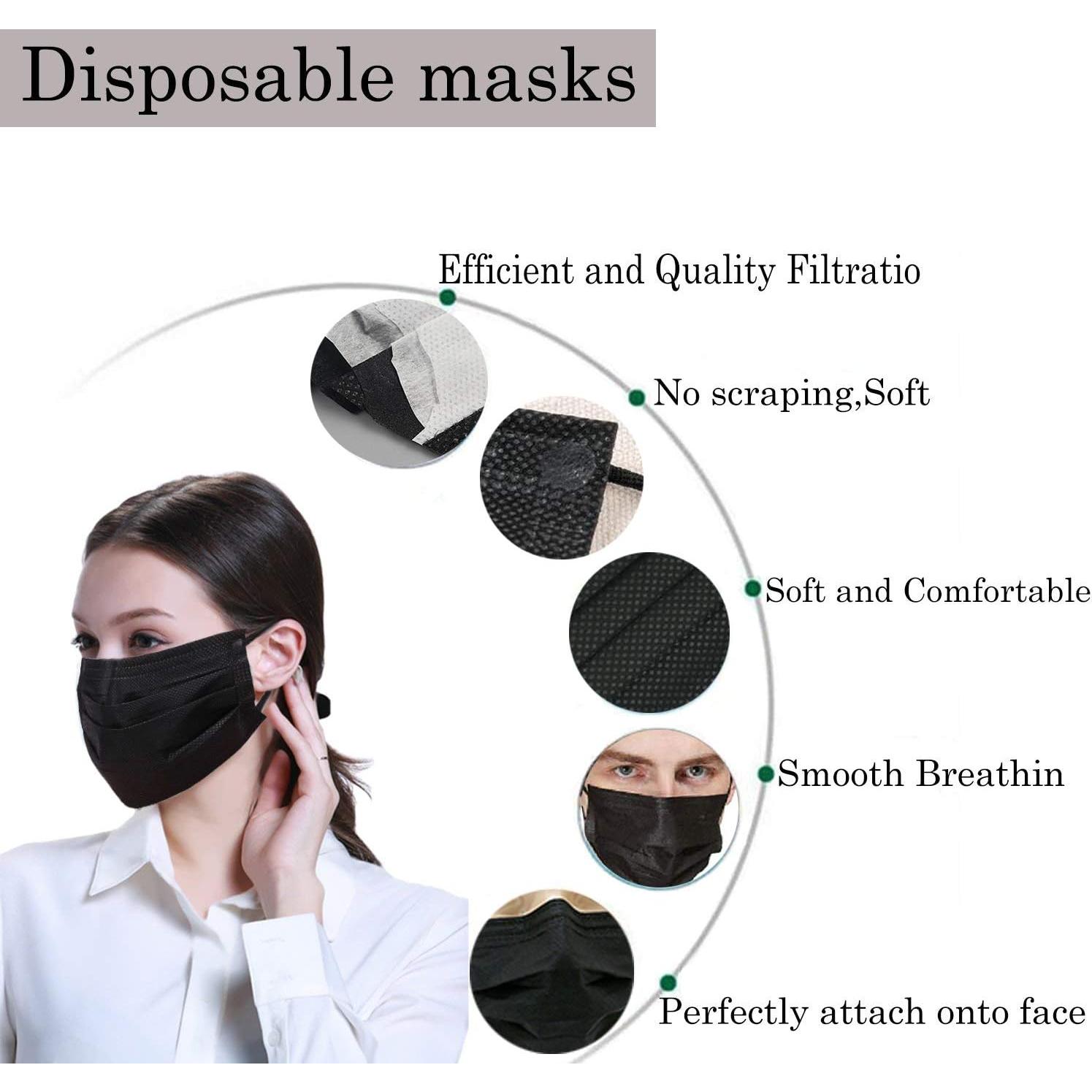 Mascarillas desechables Wecolor 3 capas negras - 100 unidades