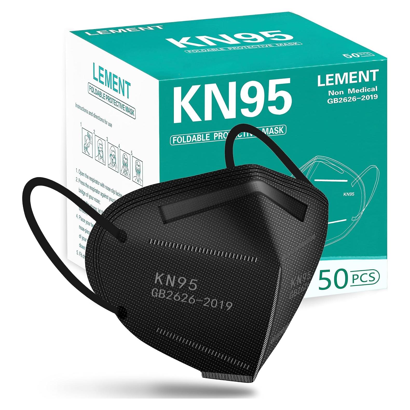 Mascarillas KN95 LEMENT 50pcs Negras 5 Capas Filtro >95%