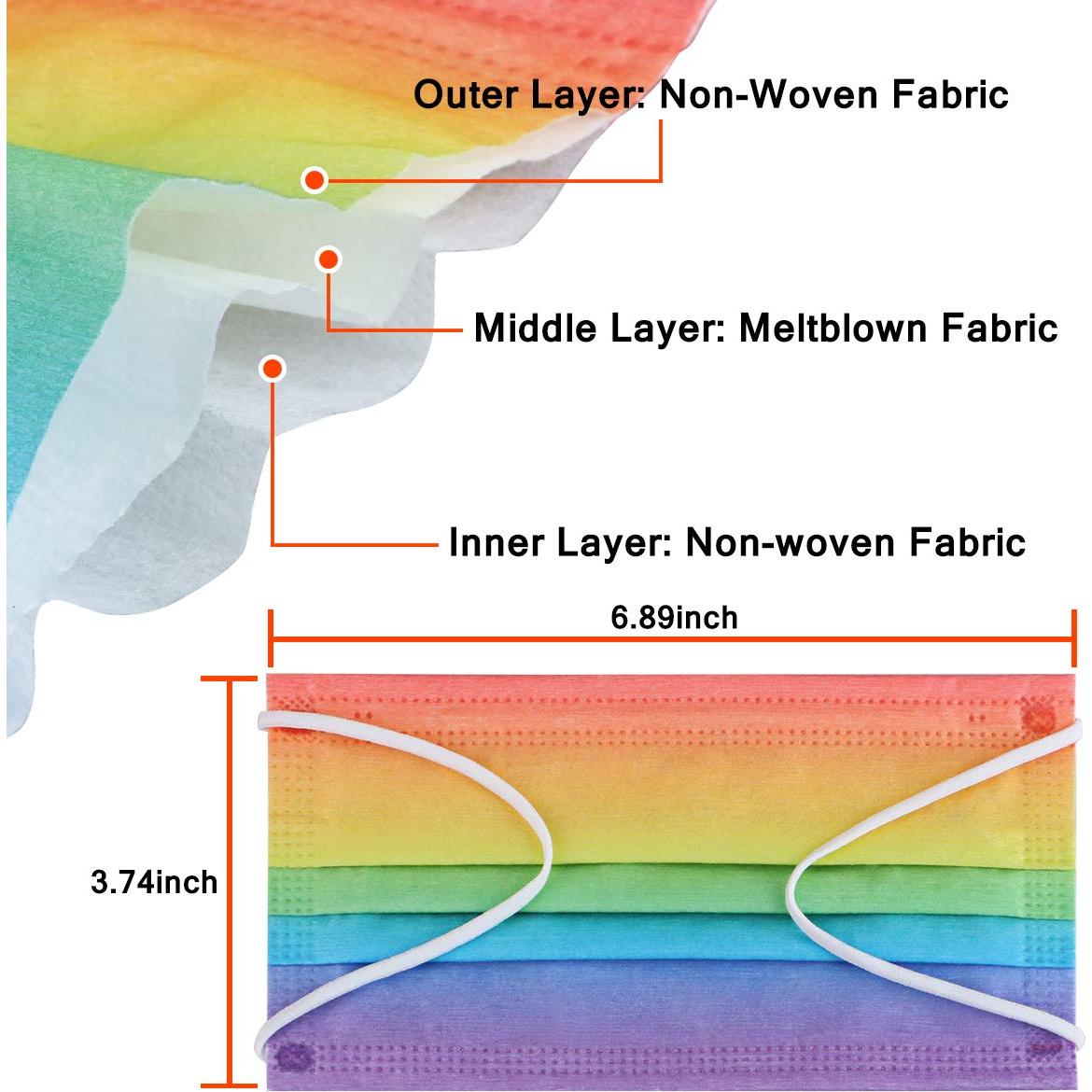 Mascarillas Desechables 3 Capas DIOLV 50 Pcs Arcoíris Gradiente
