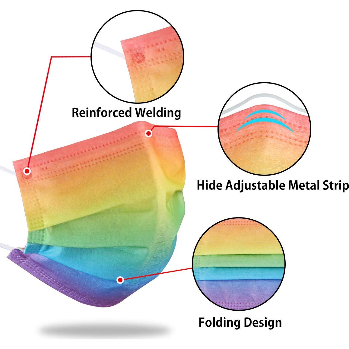 Mascarillas Desechables 3 Capas DIOLV 50 Pcs Arcoíris Gradiente