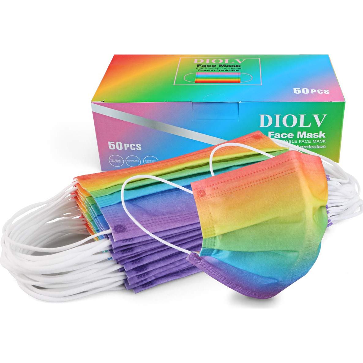 Mascarillas Desechables 3 Capas DIOLV 50 Pcs Arcoíris Gradiente