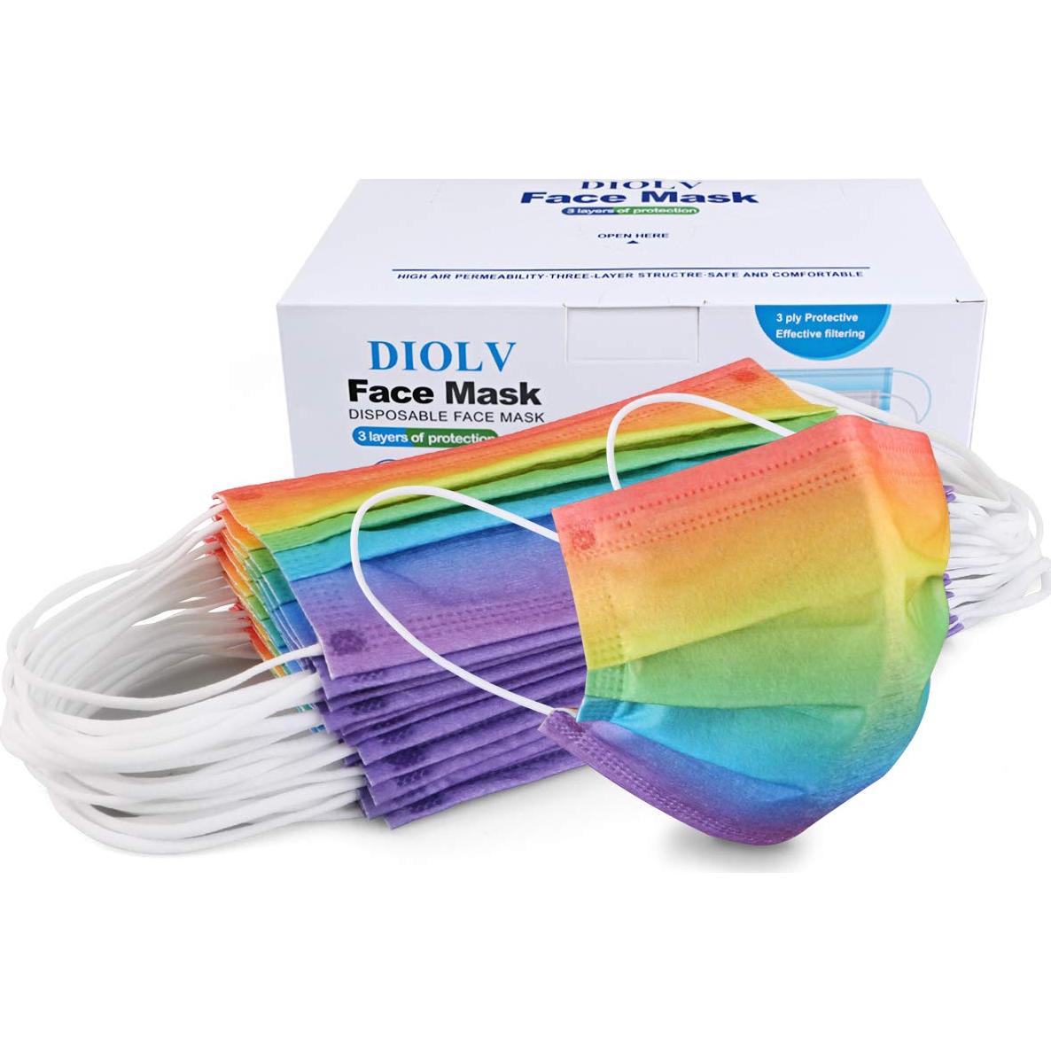 Mascarillas Desechables 3 Capas DIOLV 50 Pcs Arcoíris Gradiente