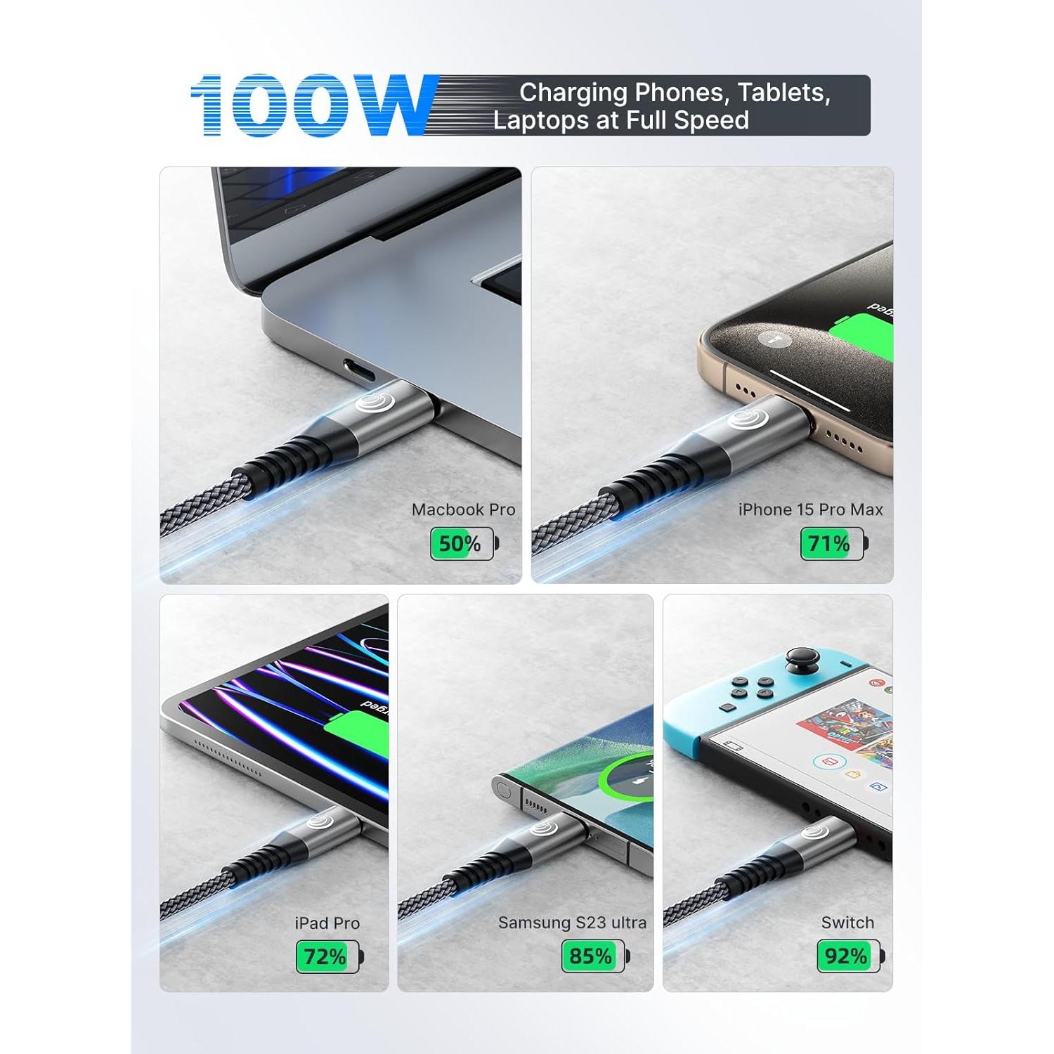 Cable USB C a USB C 100W Yosou 3m - 2 Paquetes Carga Rápida