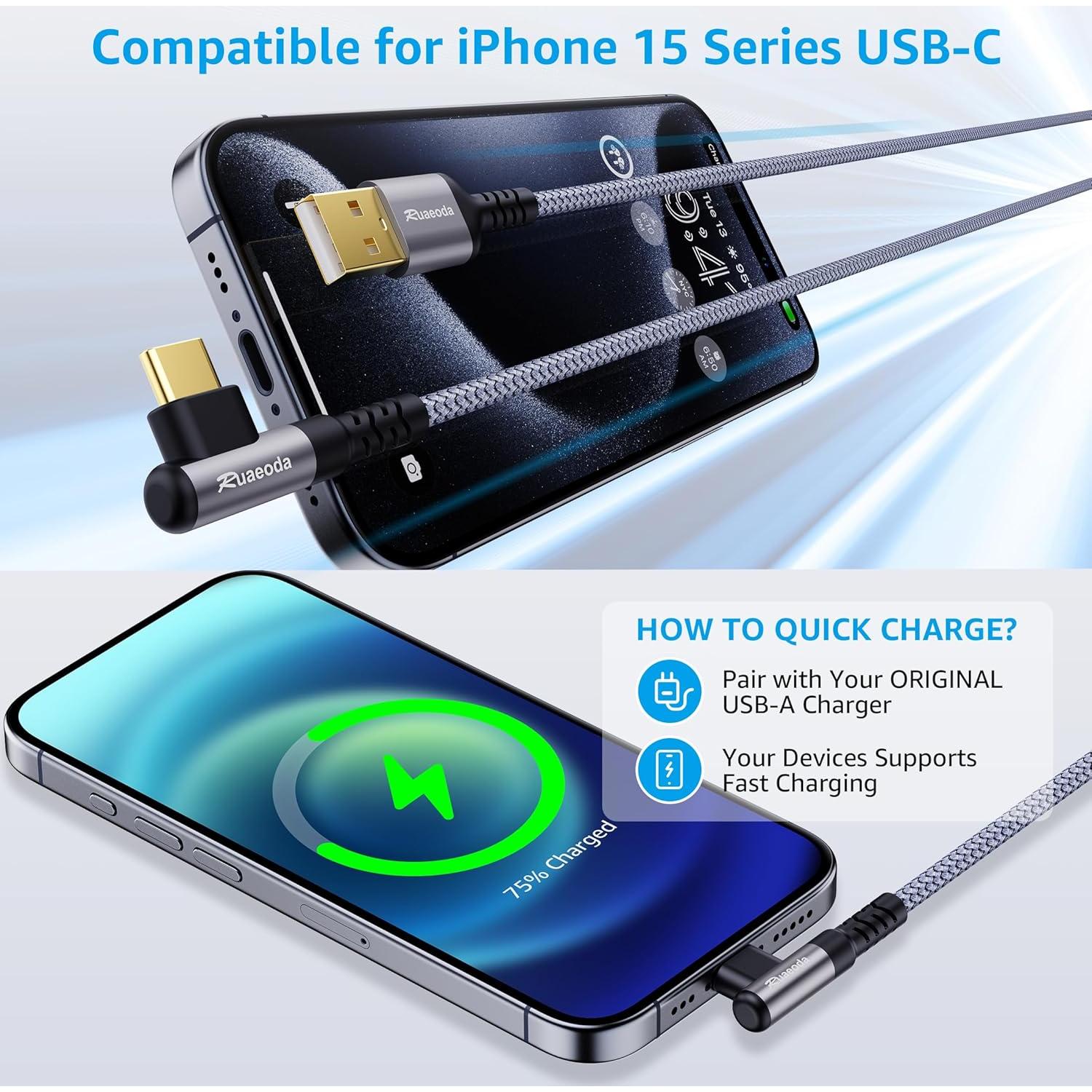 Cable USB C 1.83 m Ruaeoda 2Pack Carga Rápida 3.1A