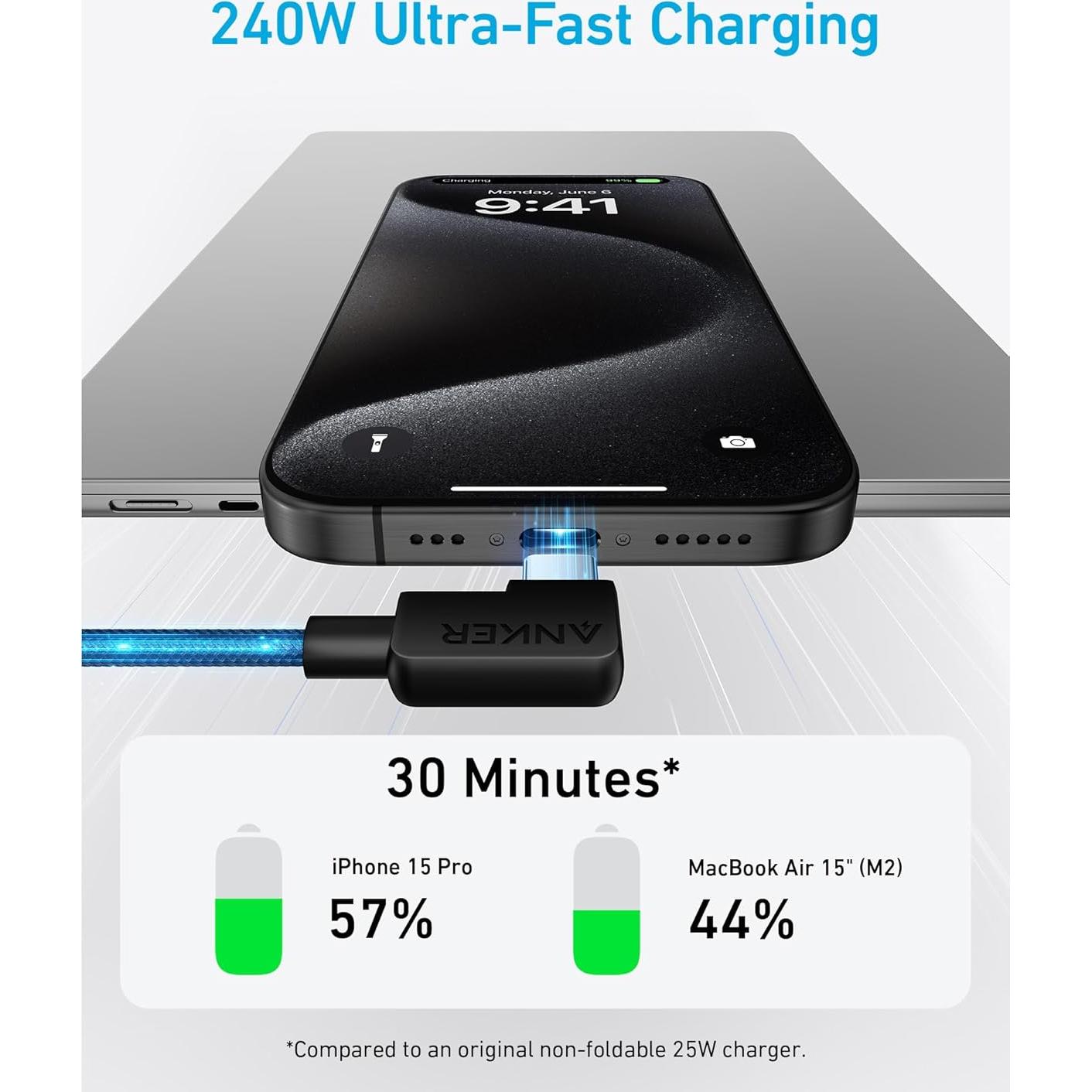 Cable USB-C a USB-C Anker 240W 1.83m Trenzado 90° (2Pack)