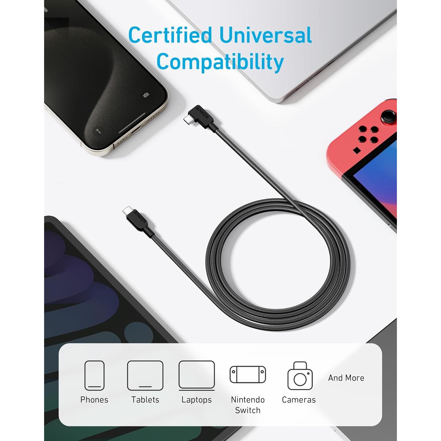 Cable USB-C a USB-C Anker 240W 1.83m Trenzado 90° (2Pack)