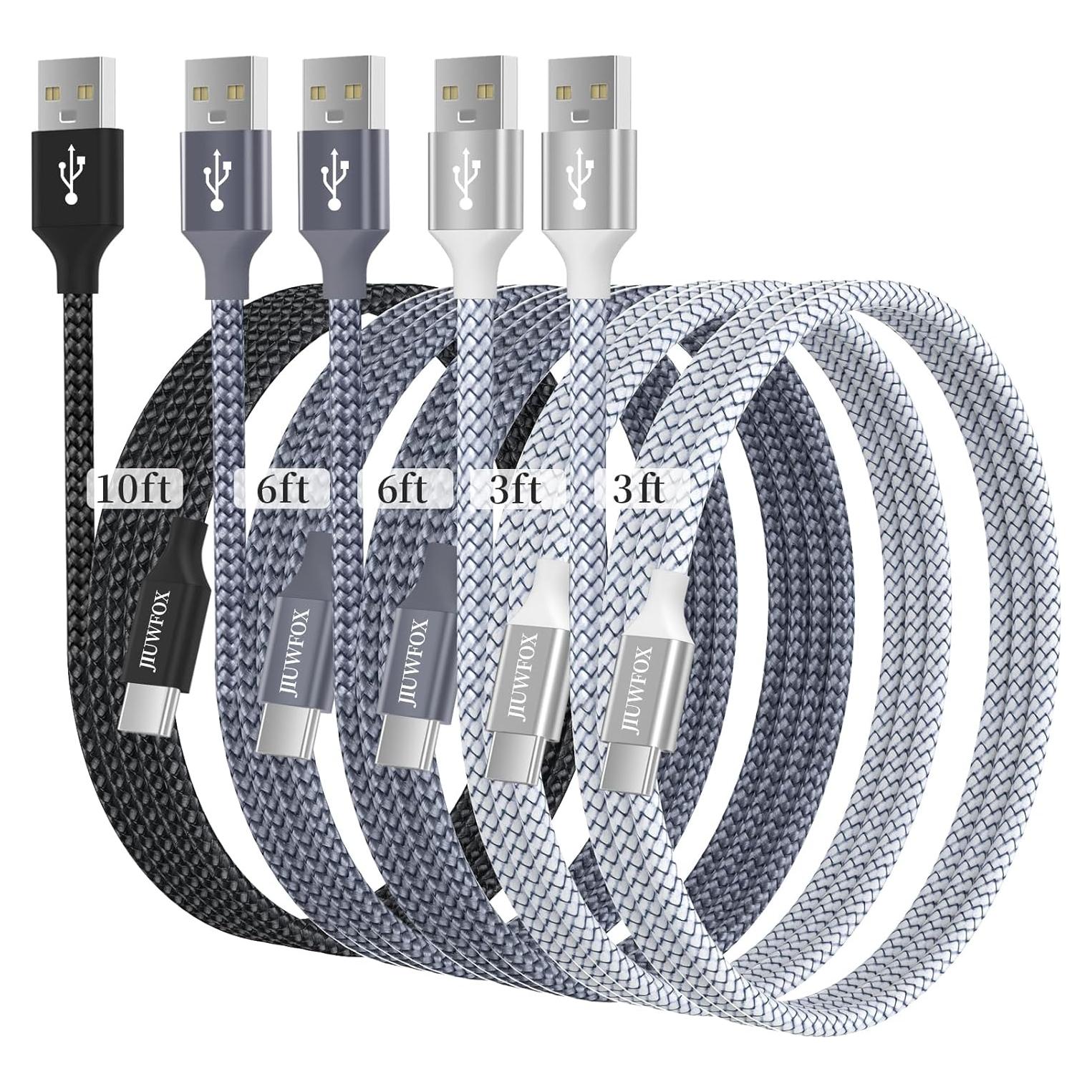 Cable USB a USB-C JIUWFOX 5-Pack Carga Rápida 0.91-3.05 m