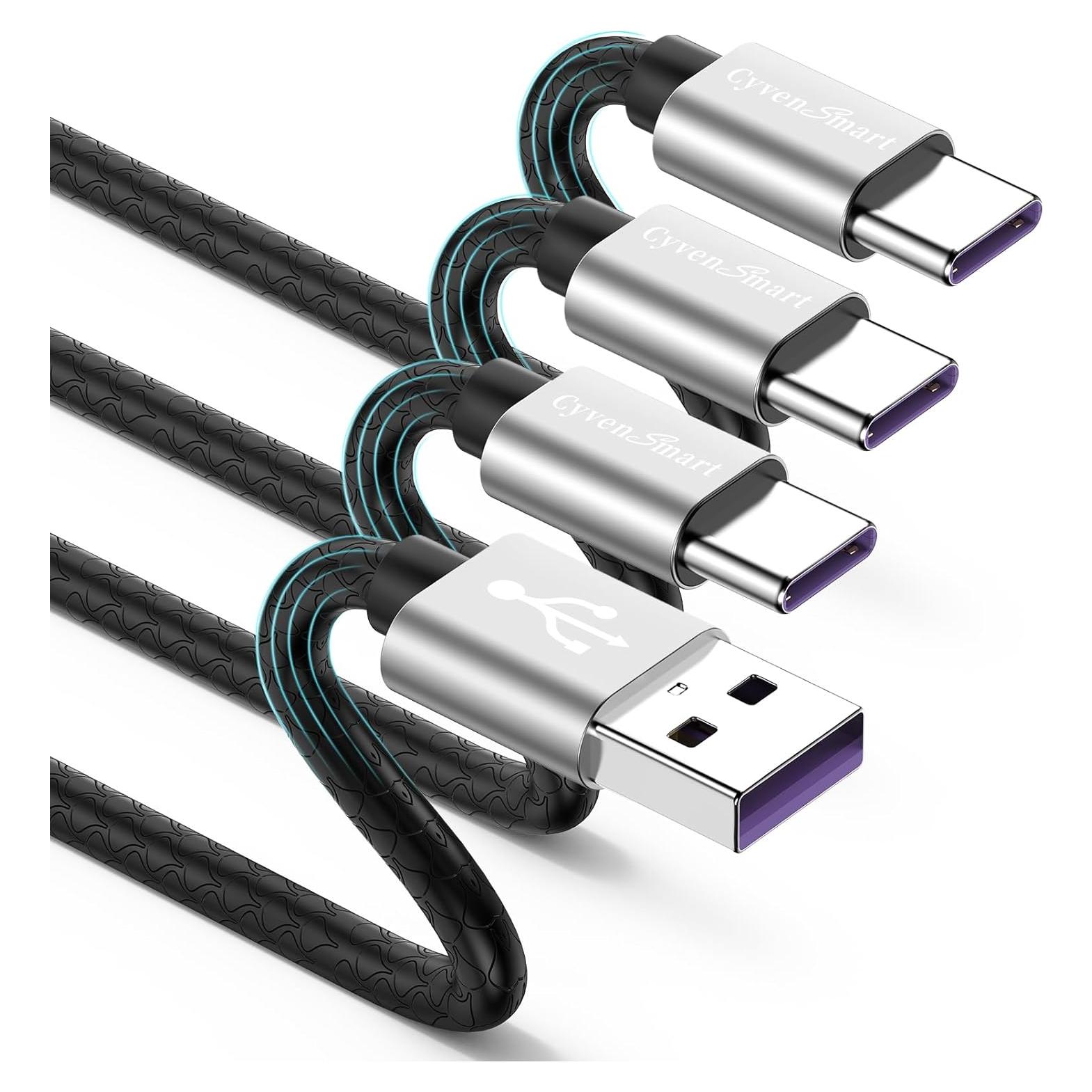 Cable de carga USB A a USB Tipo C 3Pack 6ft CyvenSmart