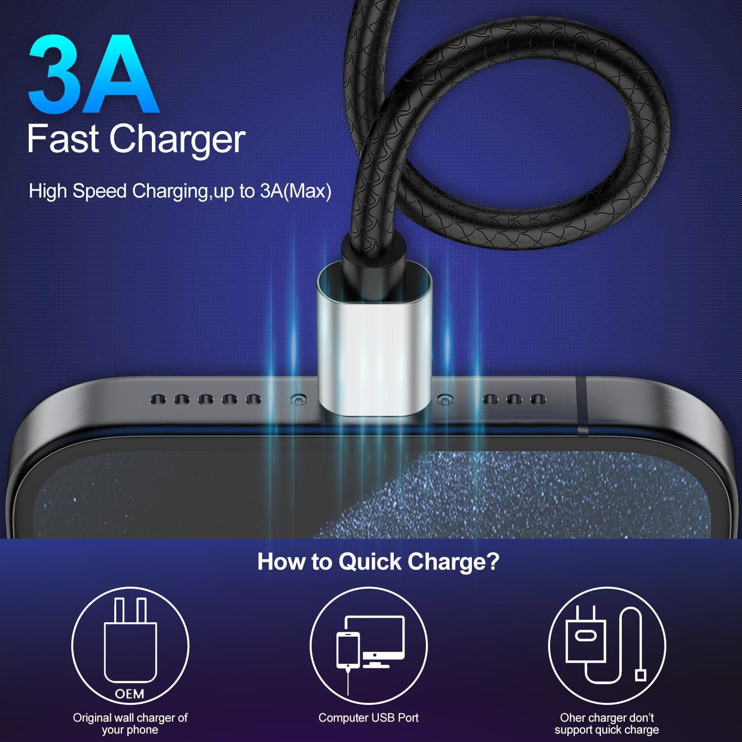 Cable de carga USB A a USB Tipo C 3Pack 6ft CyvenSmart