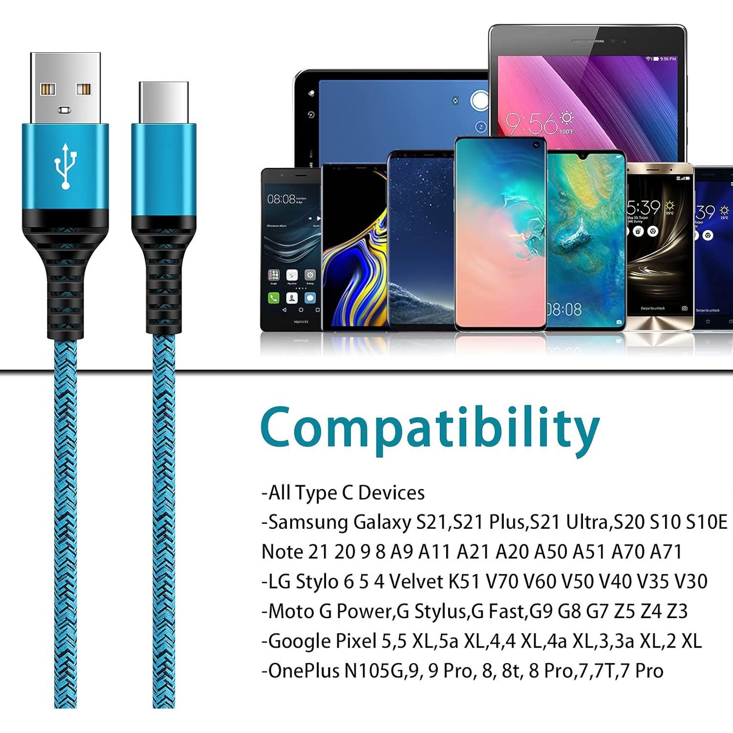 Cable de carga rápida USB tipo C 2Pack 1.83m para Samsung y más