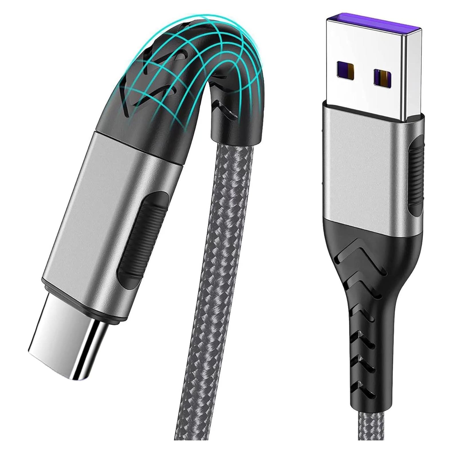 Cable USB A a C Durcord 10 pies (3m) Carga Rápida 3A Plata