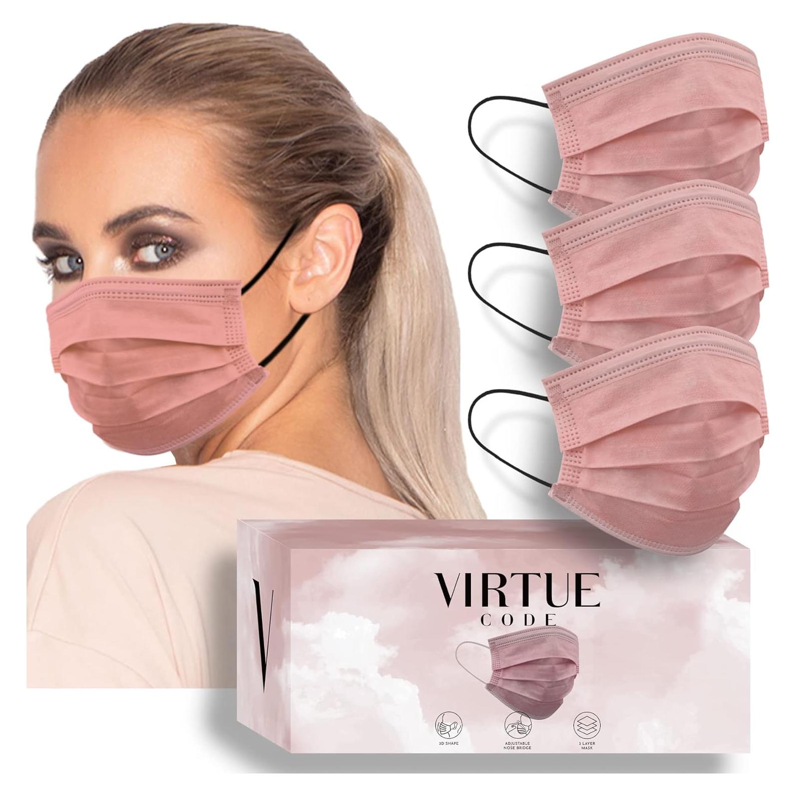 Mascarillas desechables Virtue Code 3 capas color rosa - 50 unidades
