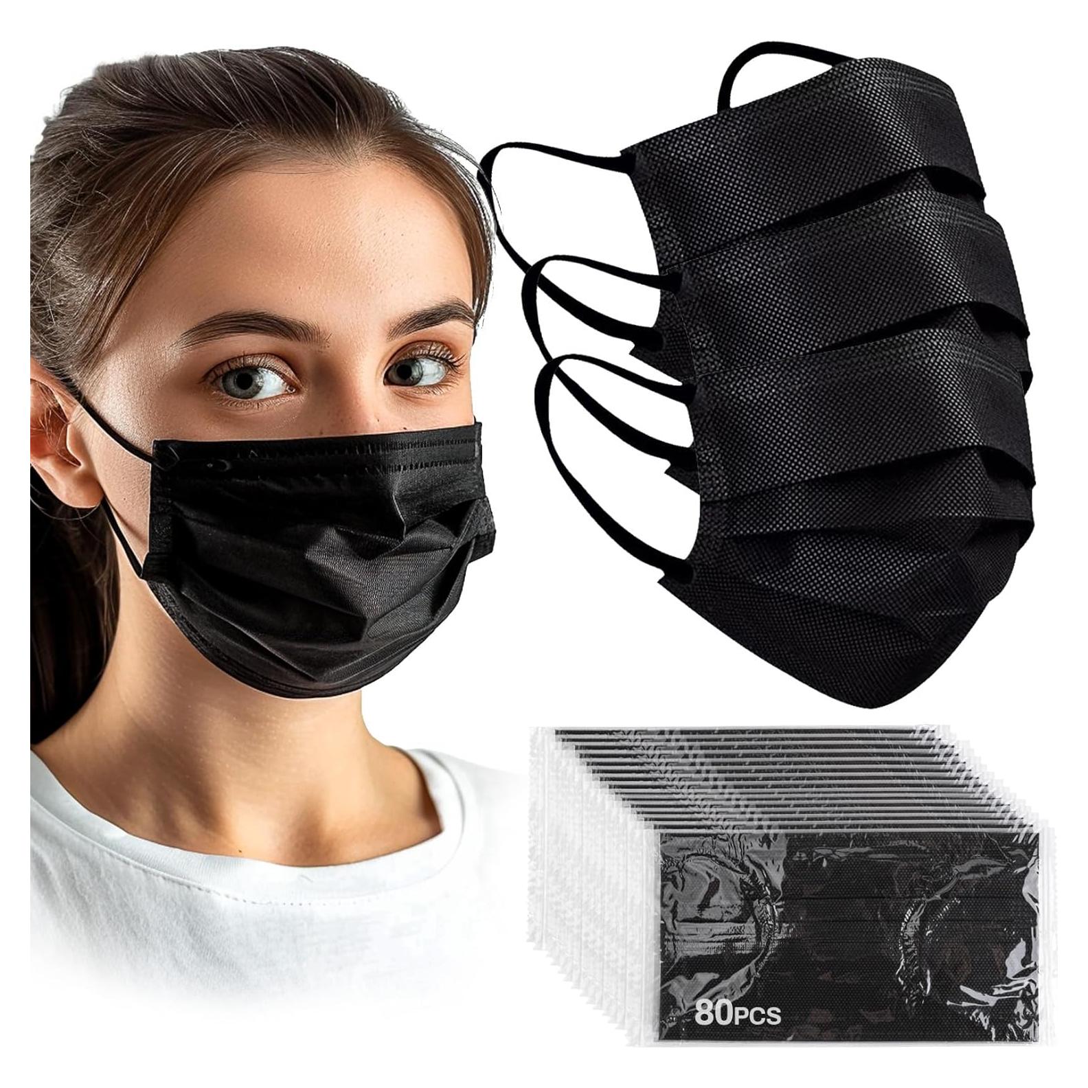 Mascarillas Faciales Desechables Negras MY - 80 PCS 3 Capas