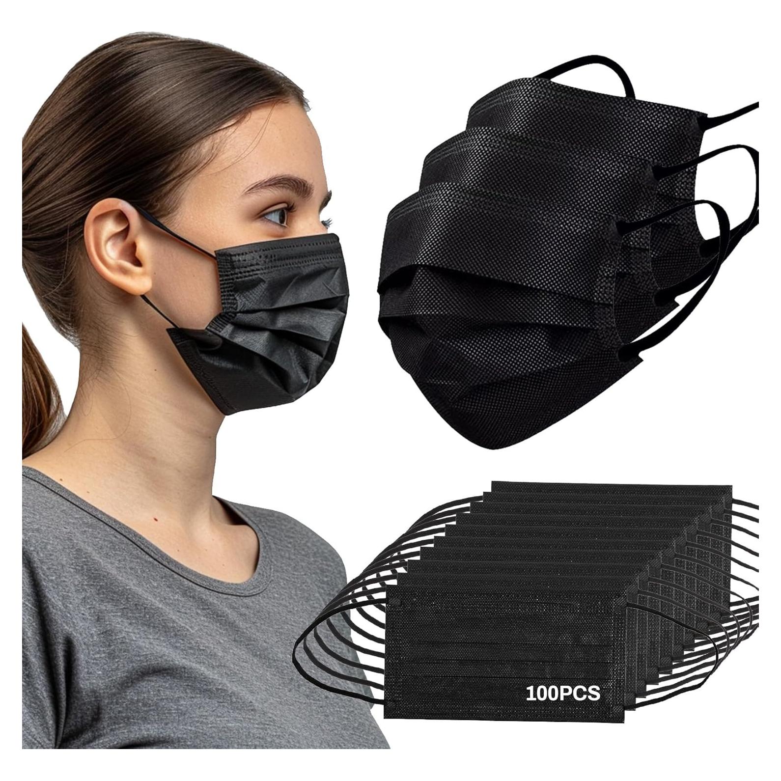 Mascarillas Desechables Negras 3 Capas MAQIHAN 100 Pcs