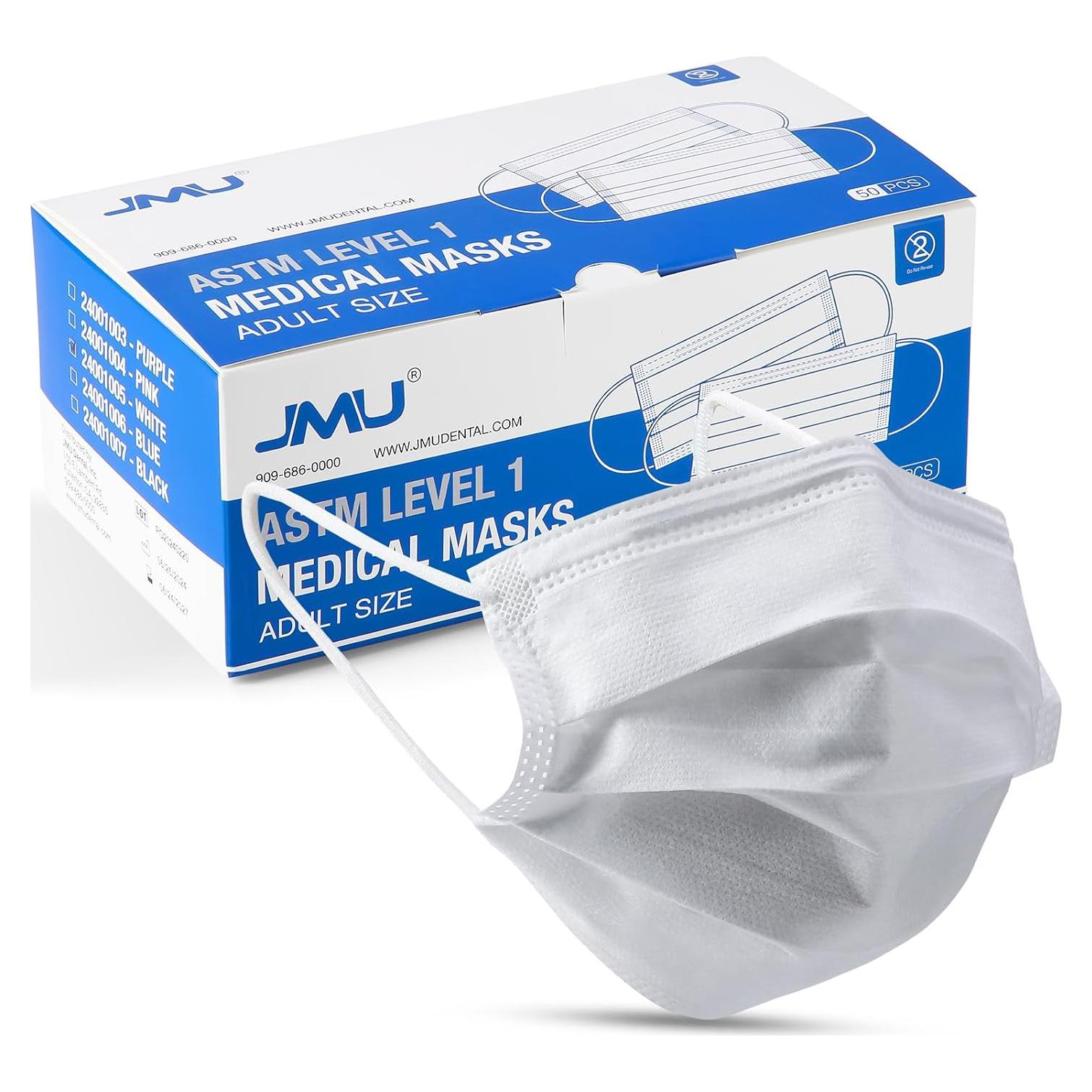 Mascarillas Desechables JMU 50pcs 3 Capas Grado Médico Blancas