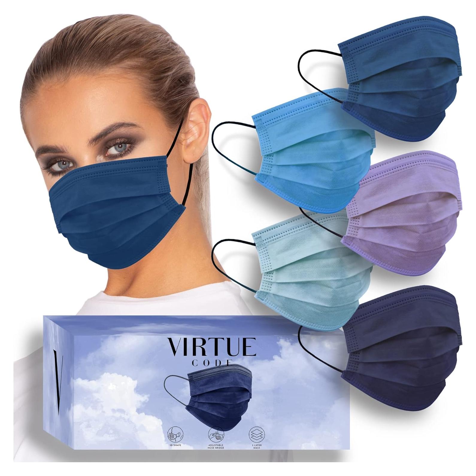 Mascarillas Desechables VIRTUE CODE 3 Capas Suaves 50 Unidades